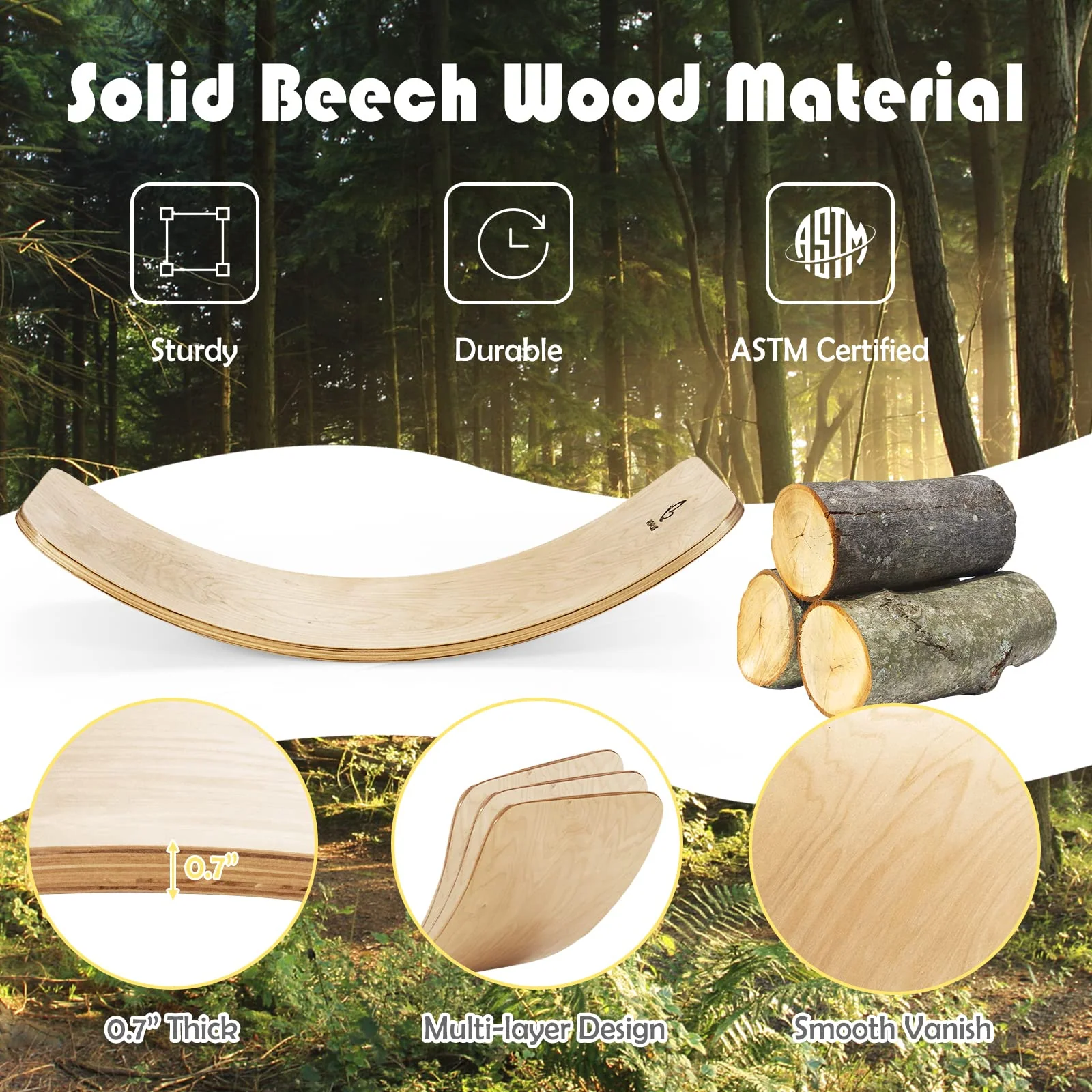 35Inch Wooden Balance Board for Kids & Adults Support 660LBS - Image 6