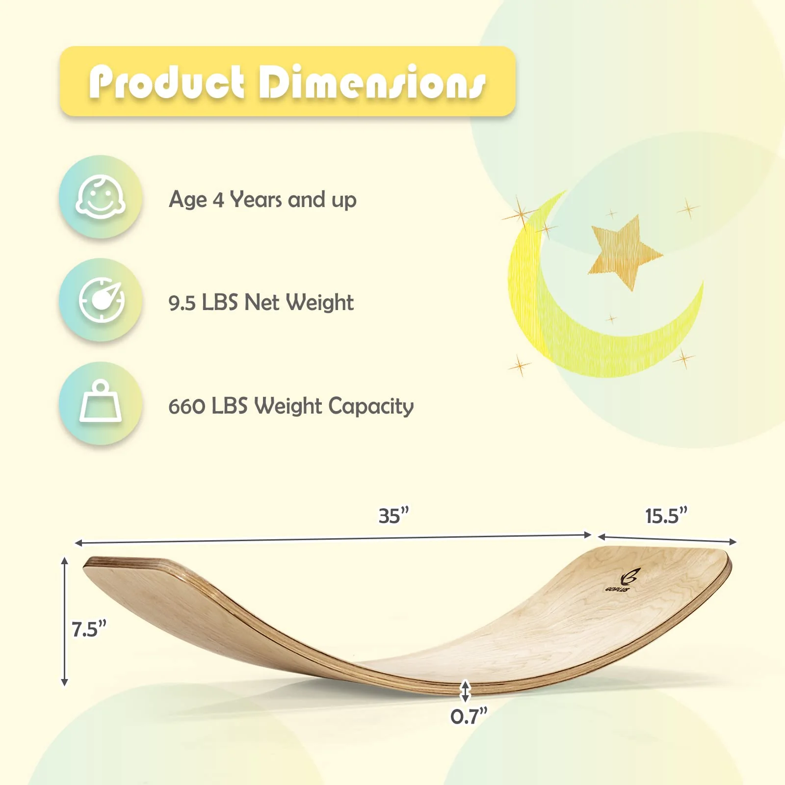 35Inch Wooden Balance Board for Kids & Adults Support 660LBS - Image 7