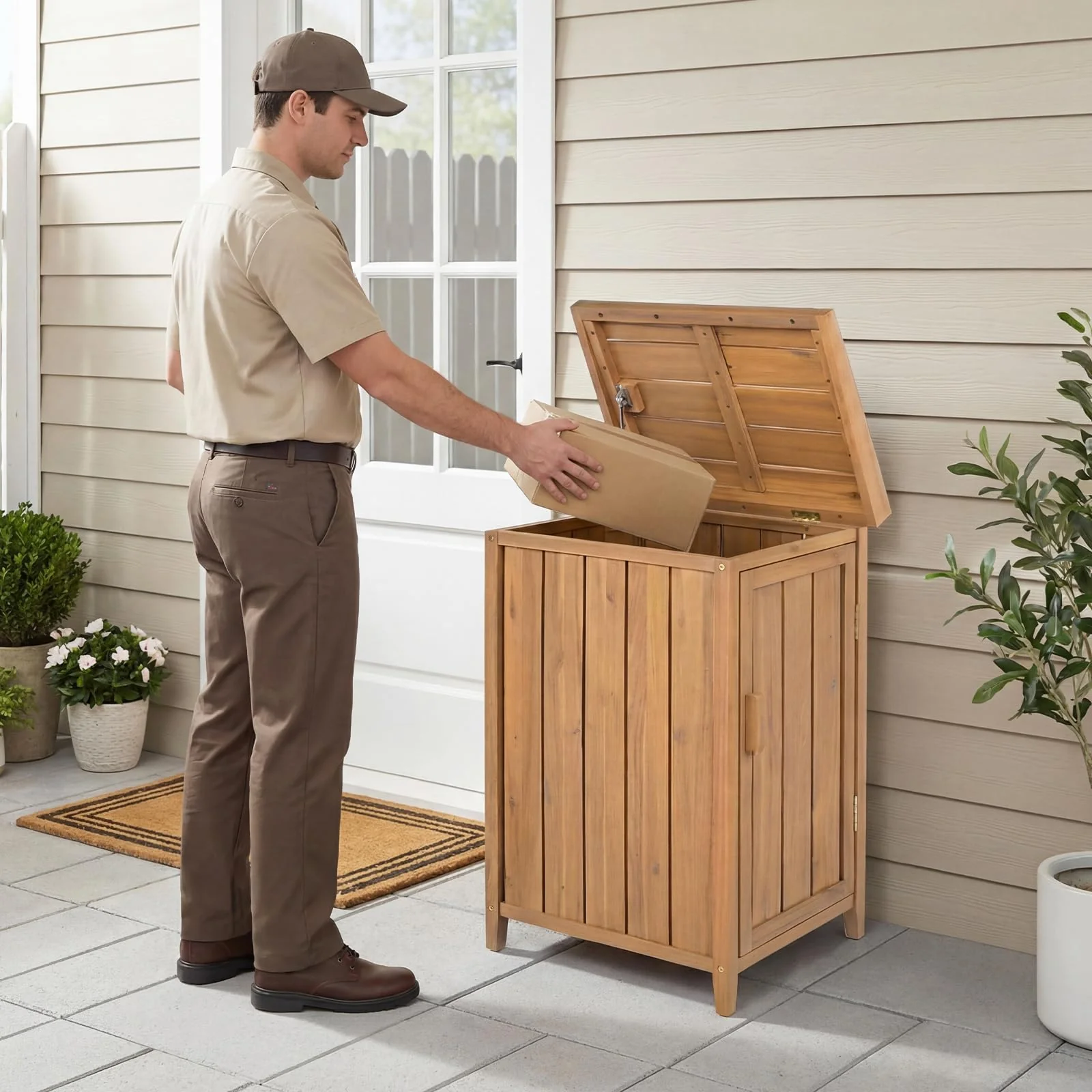 Goplus Wood Package Delivery Box for Outside - Image 9