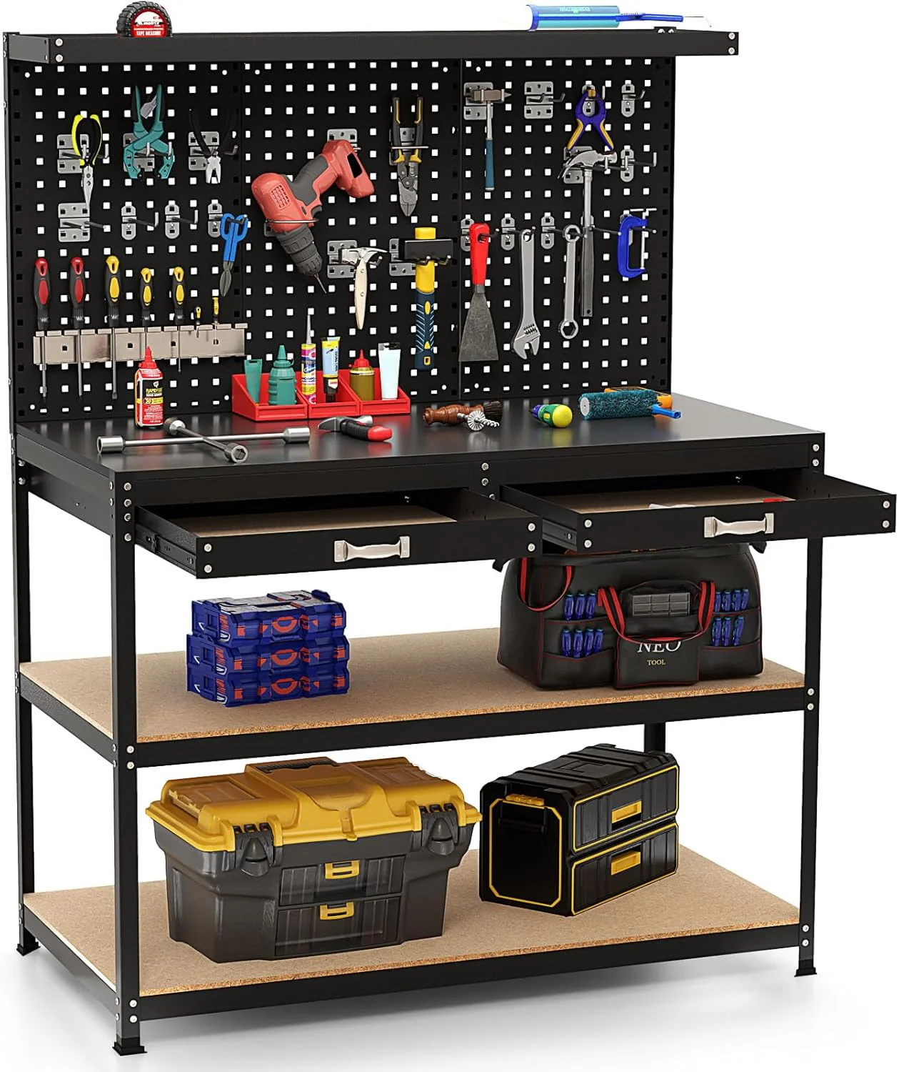 Goplus Workbench, Work Table with Drawer, Pegboard, Hanging Accessories, Topping Space, 48" x 24" with Drawer - Image 10