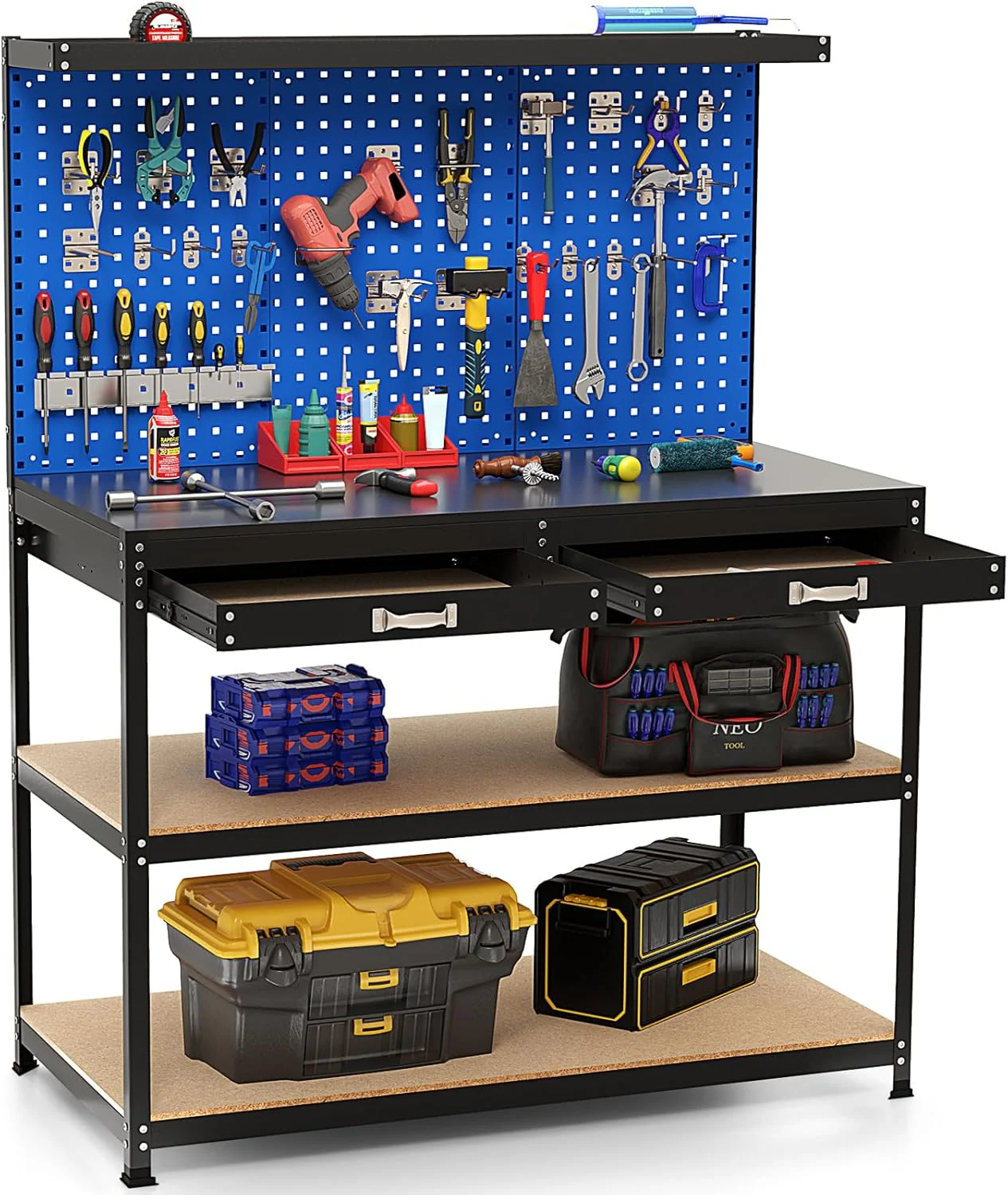 Goplus Workbench, Work Table with Drawer, Pegboard, Hanging Accessories, Topping Space, 48" x 24" with Drawer - Image 11