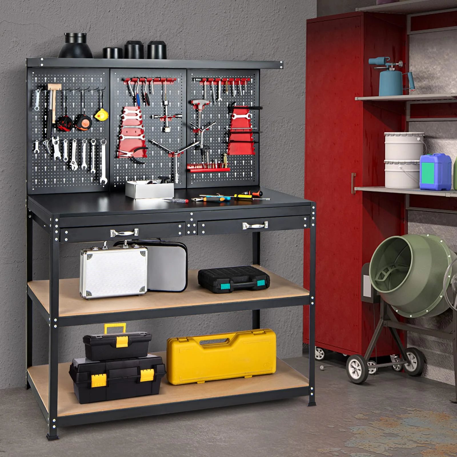 Goplus Workbench, Work Table with Drawer, Pegboard, Hanging Accessories, Topping Space, 48" x 24" with Drawer - Image 7
