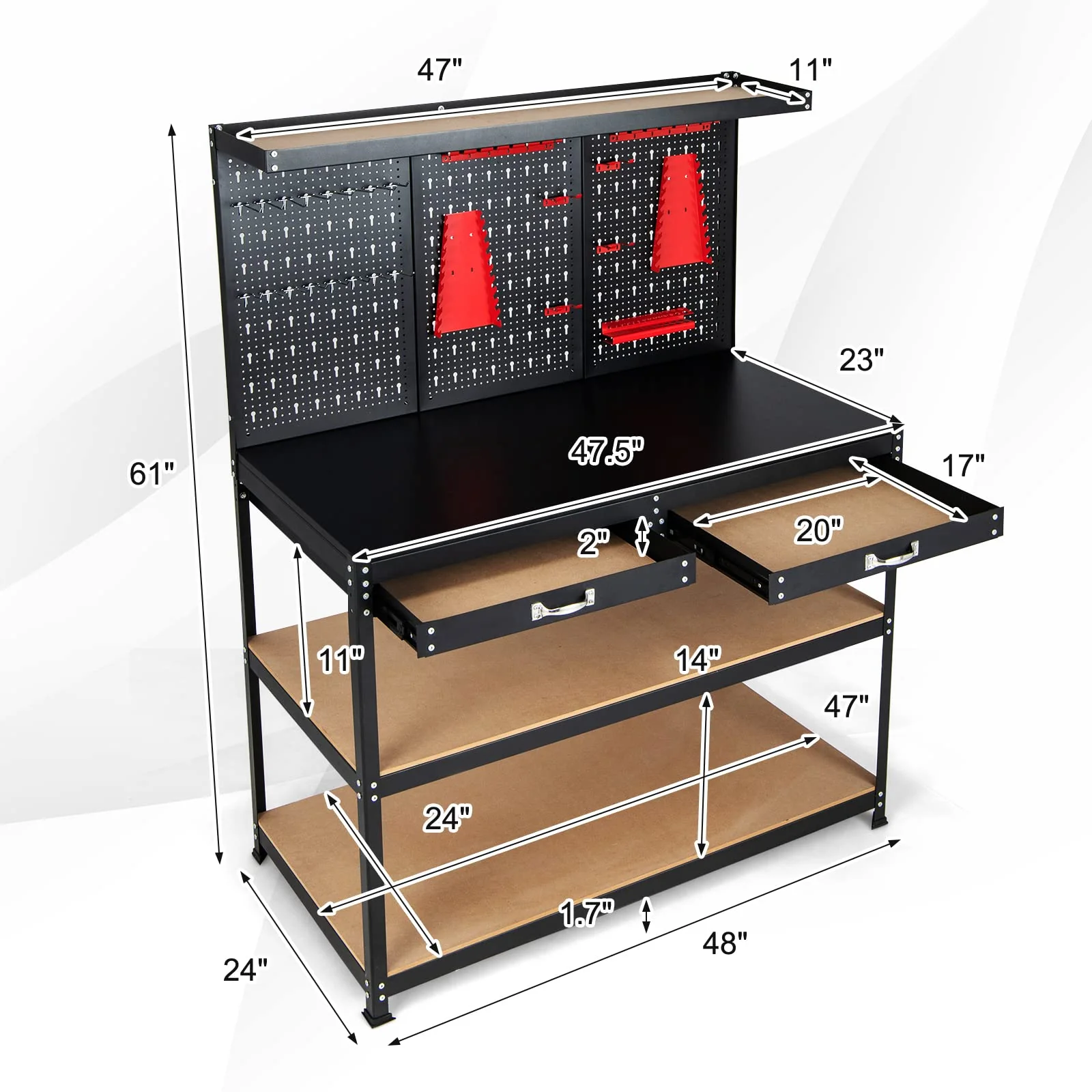 Goplus Workbench, Work Table with Drawer, Pegboard, Hanging Accessories, Topping Space, 48" x 24" with Drawer - Image 8