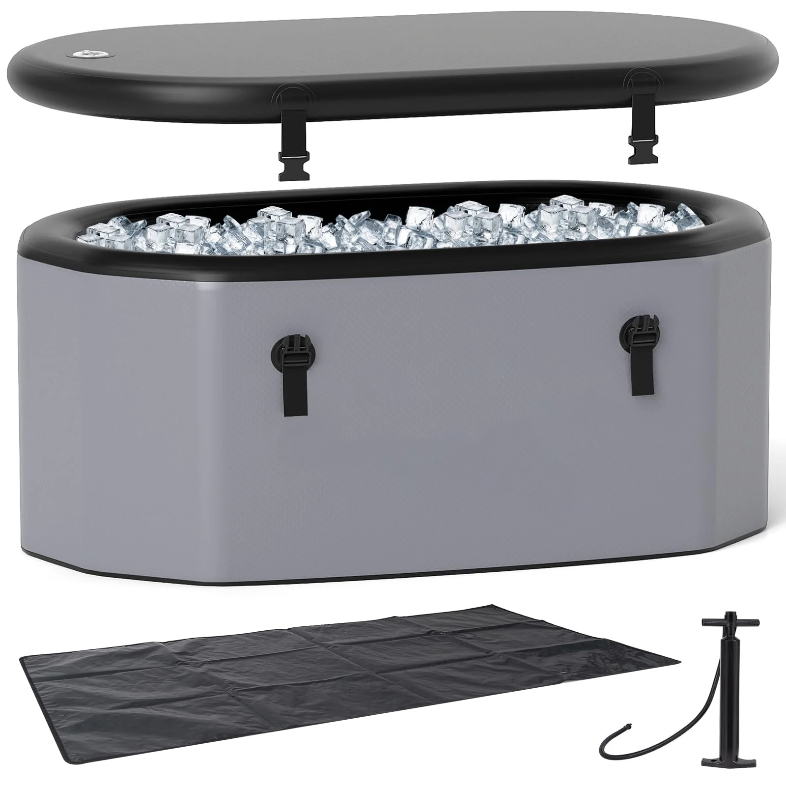Goplus XL 129 Gal Oval Ice Bath Tub for Athletes, Inflatable Cold Plunge Tub w/Multiple Layered, Lid, Pump - Image 10