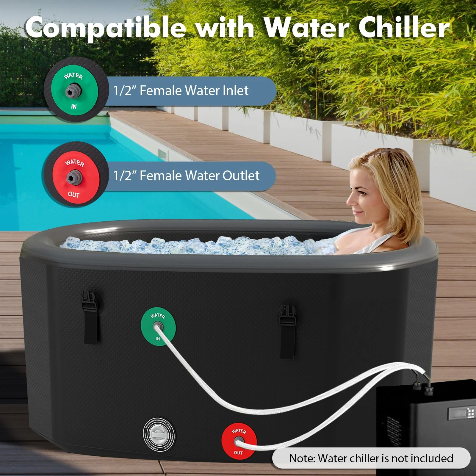 Goplus XL 129 Gal Oval Ice Bath Tub for Athletes, Inflatable Cold Plunge Tub w/Multiple Layered, Lid, Pump - Image 5