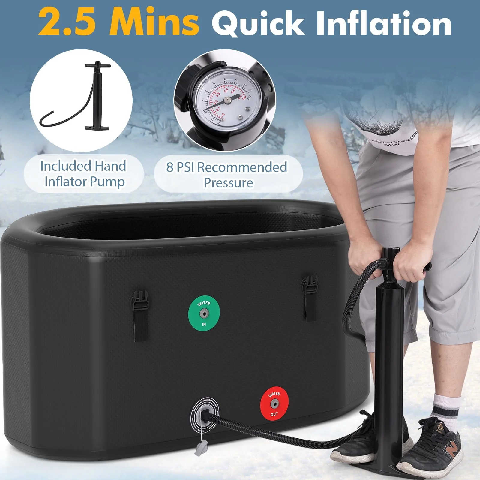 Goplus XL 129 Gal Oval Ice Bath Tub for Athletes, Inflatable Cold Plunge Tub w/Multiple Layered, Lid, Pump - Image 6