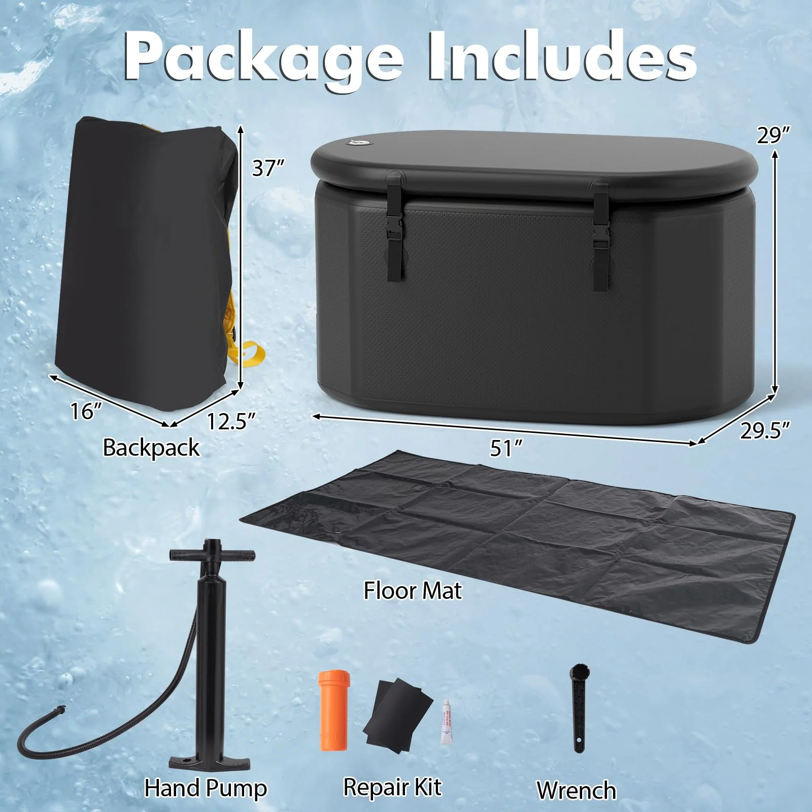 Goplus XL 129 Gal Oval Ice Bath Tub for Athletes, Inflatable Cold Plunge Tub w/Multiple Layered, Lid, Pump - Image 7