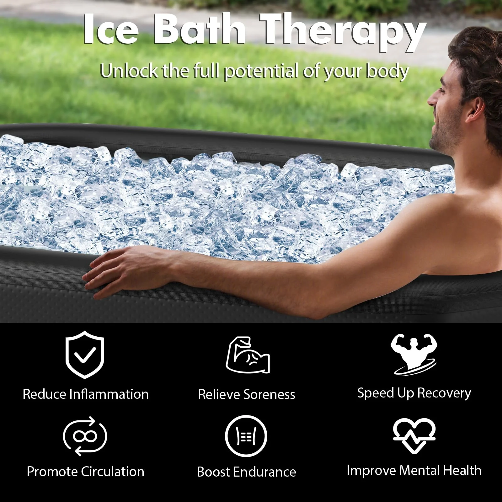 Goplus XL 129 Gal Oval Ice Bath Tub for Athletes, Inflatable Cold Plunge Tub w/Multiple Layered, Lid, Pump - Image 9