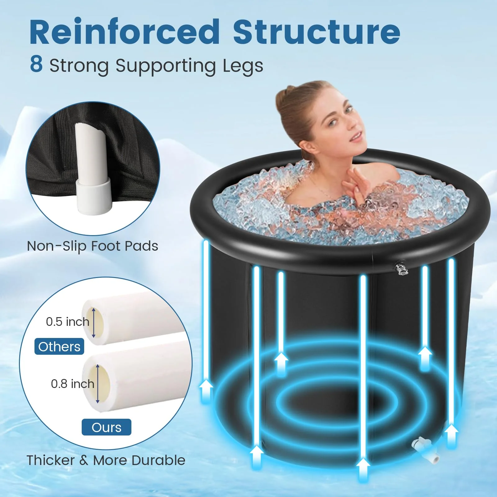 Goplus XL Ice Bath Tub for Athletes, 116 Gal Large Cold Plunge Tub with Cover for Cold Water Therapy Recovery - Image 4