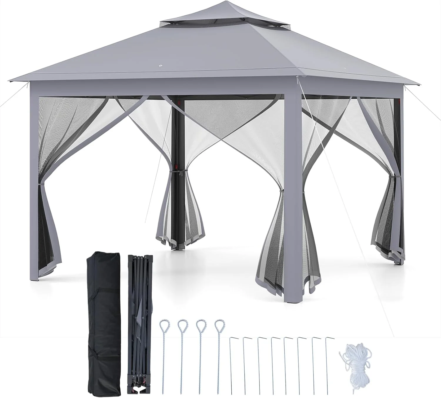 Goplus 11 ft × 11 ft Pop up Gazebo w/Mesh Netting Sidewalls Vented Top Drainage Holes - Image 2