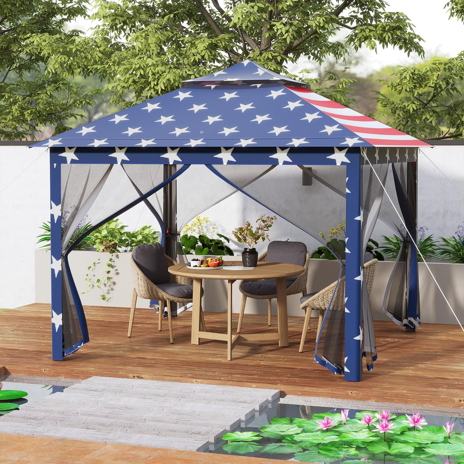 Goplus 11 ft × 11 ft Pop up Gazebo w/Mesh Netting Sidewalls Vented Top Drainage Holes - Image 3