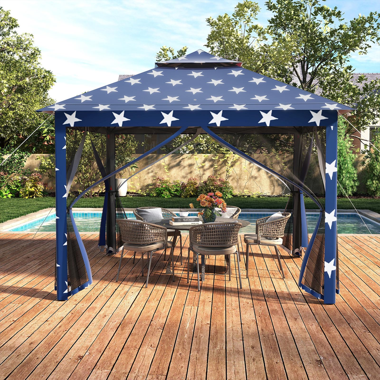 Goplus 11 ft × 11 ft Pop up Gazebo w/Mesh Netting Sidewalls Vented Top Drainage Holes - Image 4