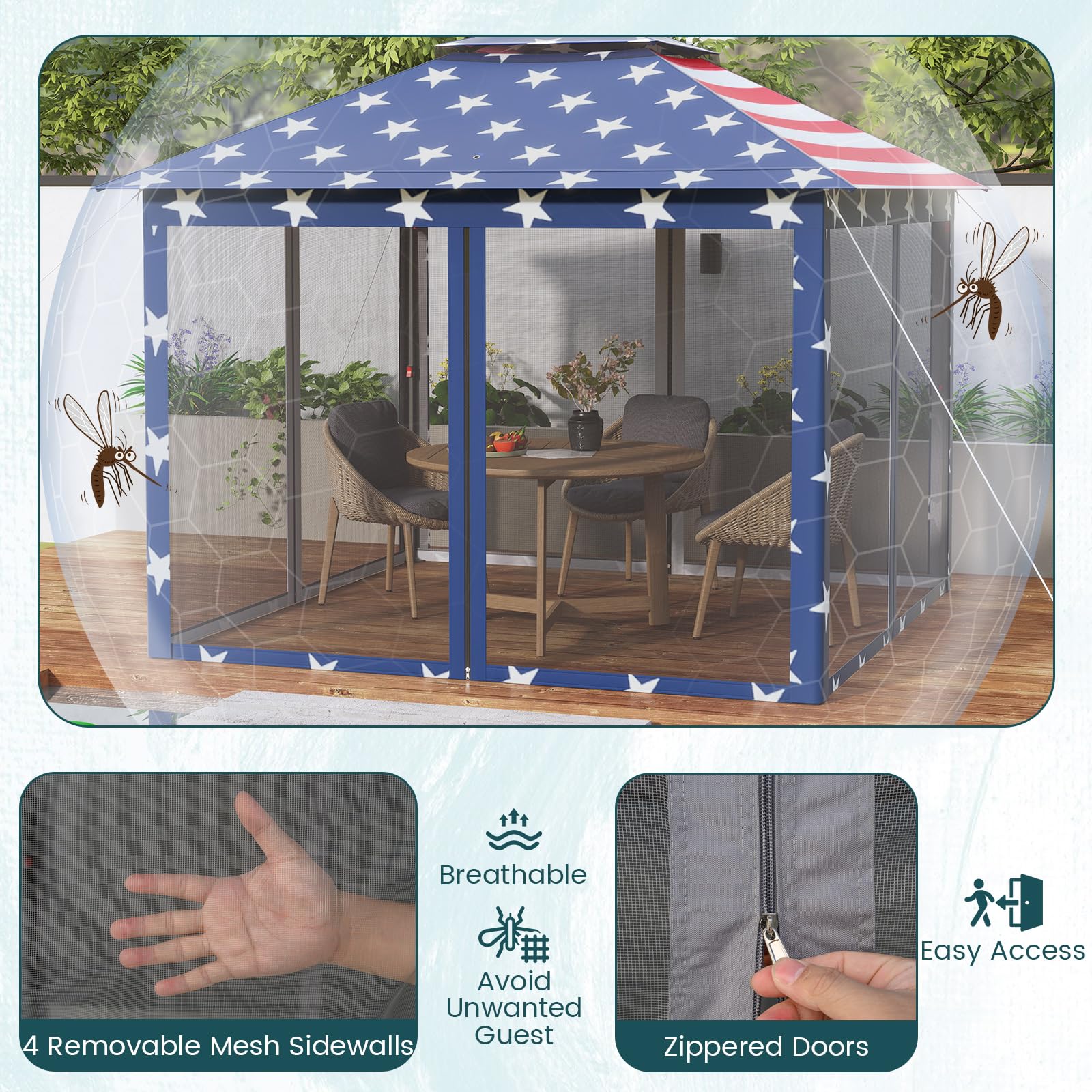 Goplus 11 ft × 11 ft Pop up Gazebo w/Mesh Netting Sidewalls Vented Top Drainage Holes - Image 7