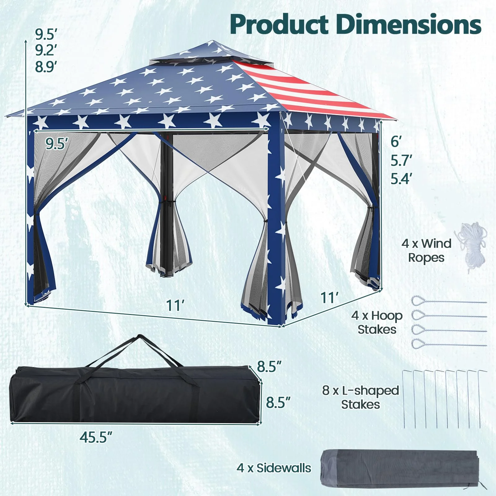 Goplus 11 ft × 11 ft Pop up Gazebo w/Mesh Netting Sidewalls Vented Top Drainage Holes - Image 9