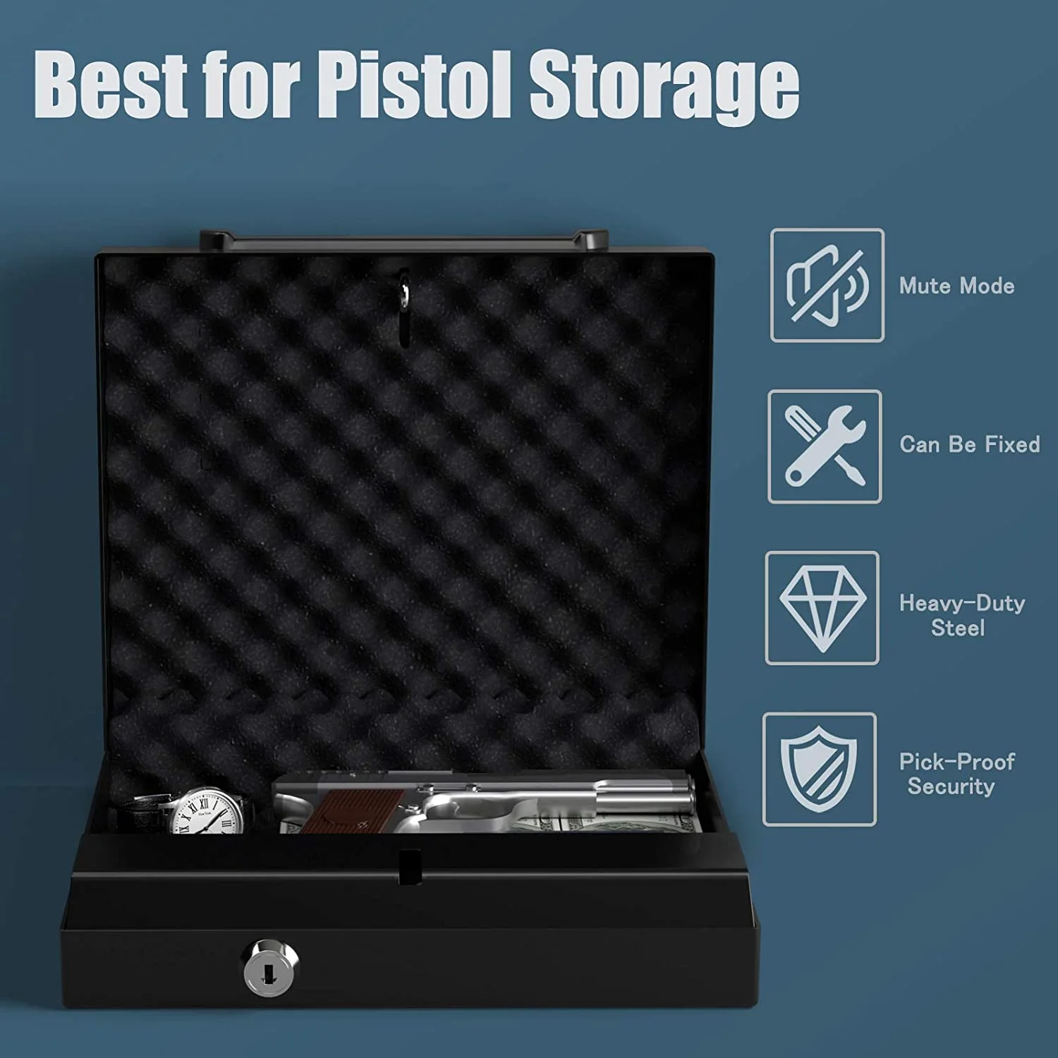 Gun Safe for 2 Pistols, Handgun Safe with Password & Backup Keys for Quick Access - Image 4