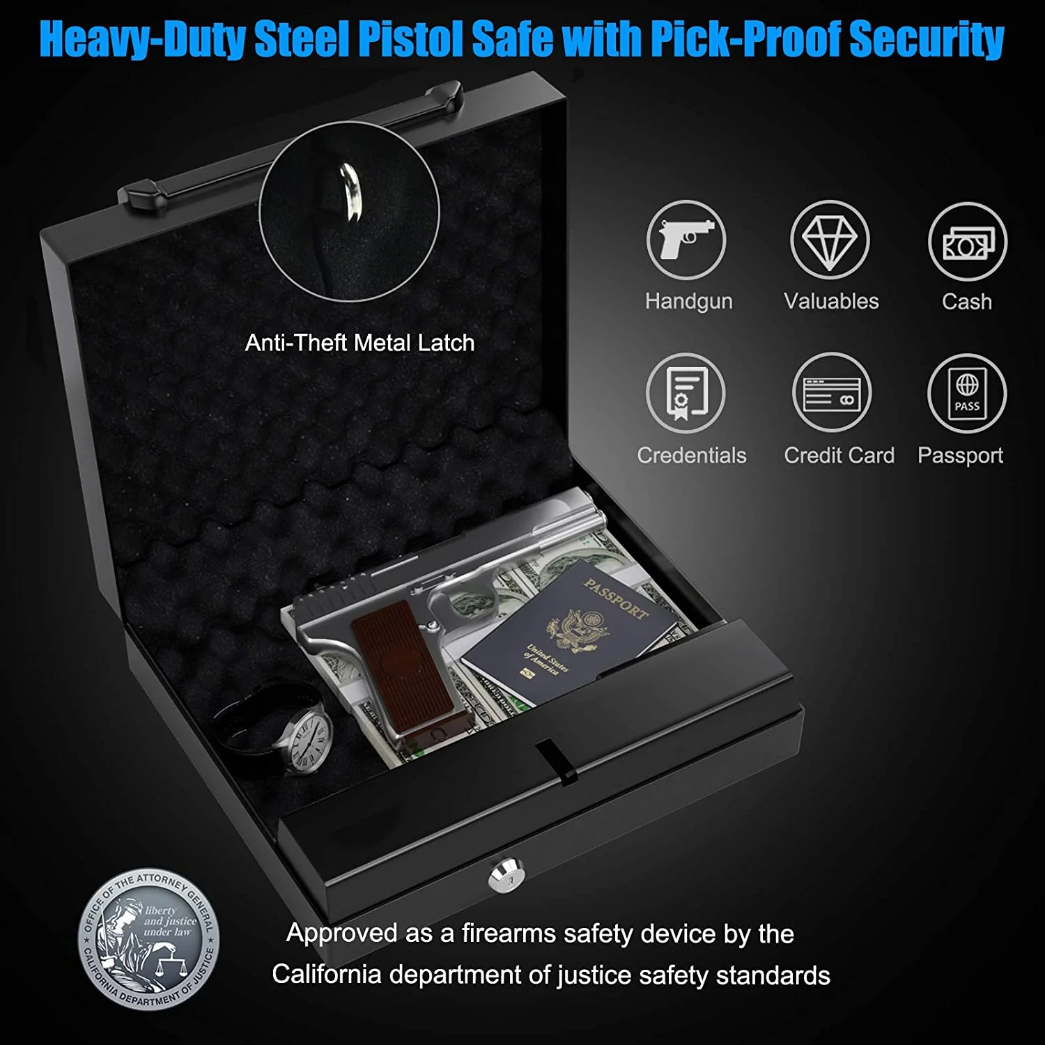 Gun Safe for 2 Pistols, Handgun Safe with Password & Backup Keys for Quick Access - Image 6