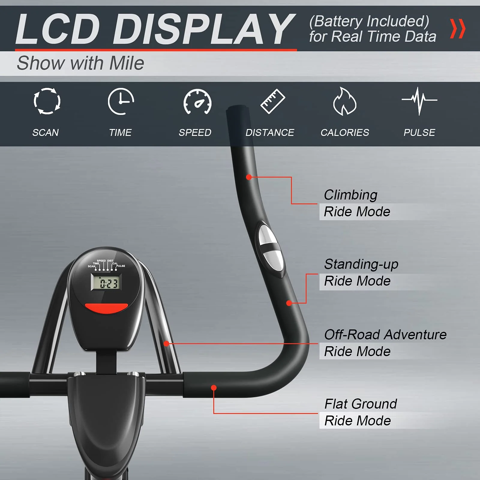 Indoor Exercise Cycling Bike, Smooth Belt Drive Stationary Bike W/ Heart Rate, LCD Monitor - Image 3
