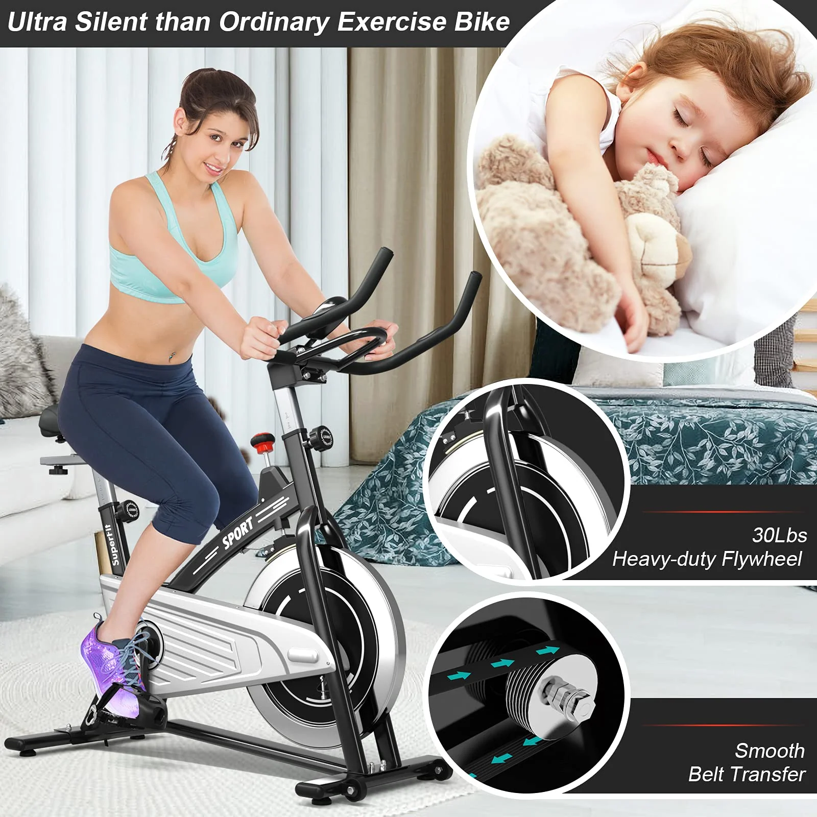 Indoor Exercise Cycling Bike, Smooth Belt Drive Stationary Bike W/ Heart Rate, LCD Monitor - Image 5