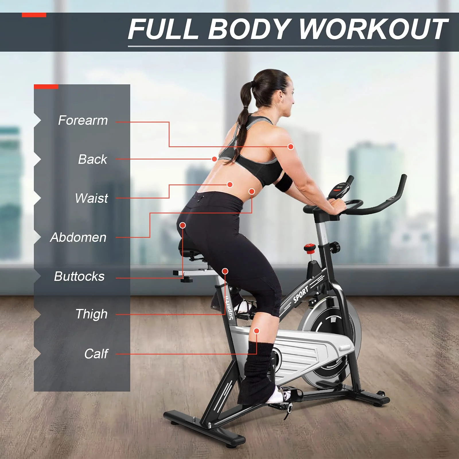 Indoor Exercise Cycling Bike, Smooth Belt Drive Stationary Bike W/ Heart Rate, LCD Monitor - Image 6