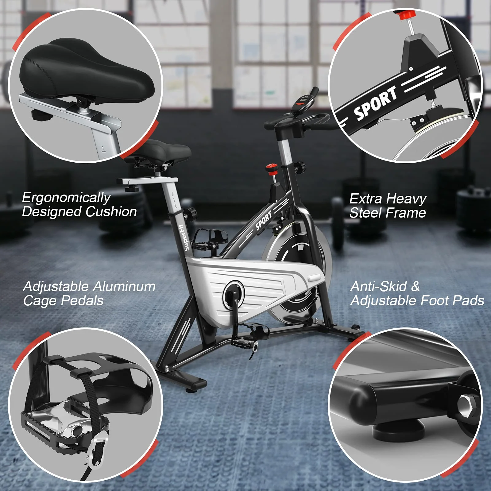 Indoor Exercise Cycling Bike, Smooth Belt Drive Stationary Bike W/ Heart Rate, LCD Monitor - Image 7