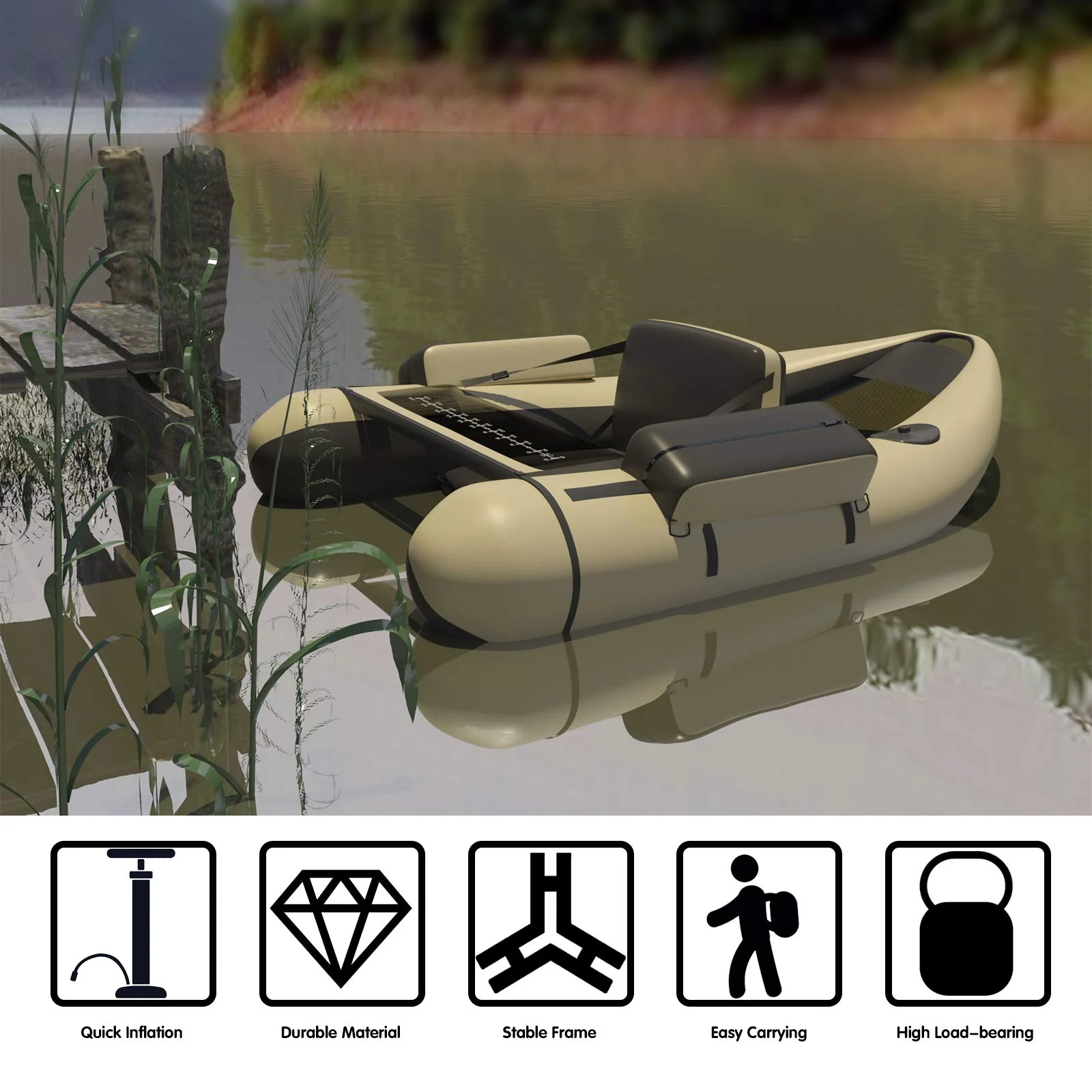 Inflatable Fishing Float Tube, with Storage Pockets - Image 4