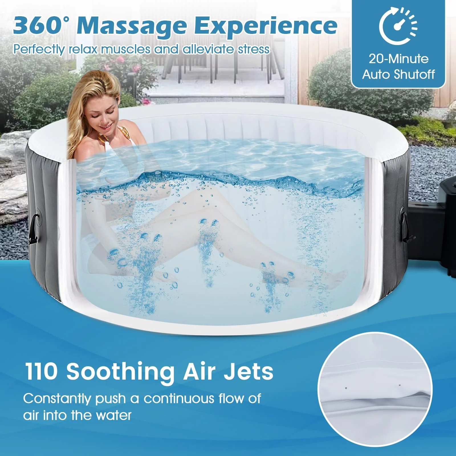 Goplus Inflatable Hot Tub SPA Person Portable Pool Hottub with 130 Air Jets - Image 4