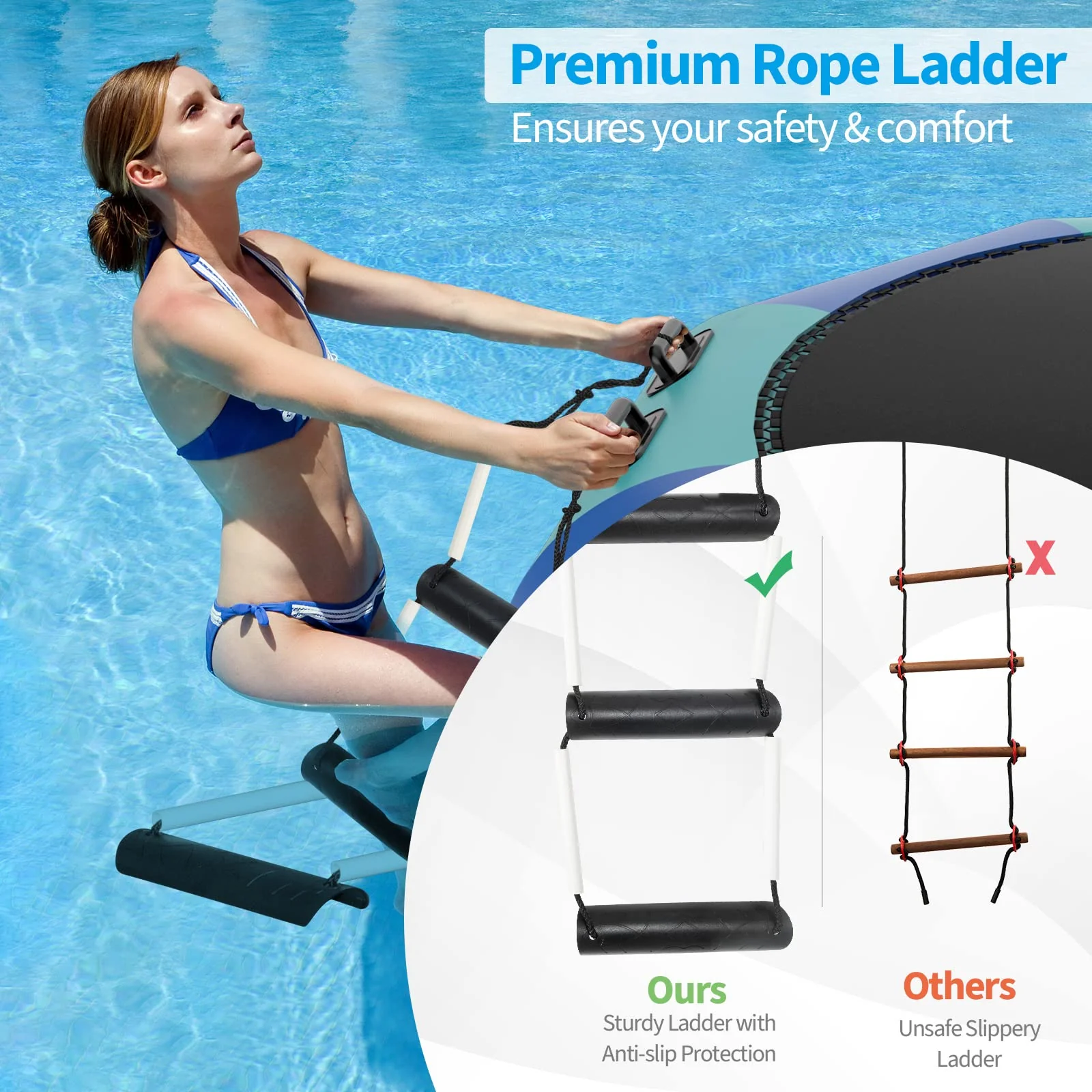 Inflatable Water Trampoline, 10FT/12FT/15FT Recreational Water Bouncer w/ Electric Inflator, Rope Ladder - Image 6