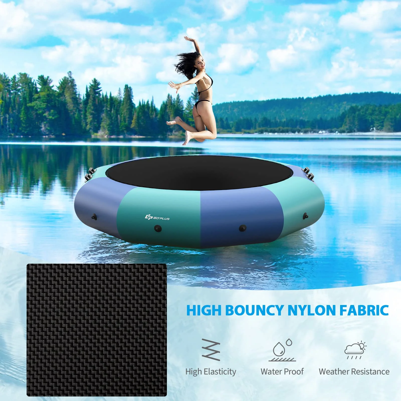 Inflatable Water Trampoline, 10FT/12FT/15FT Recreational Water Bouncer w/ Electric Inflator, Rope Ladder - Image 8