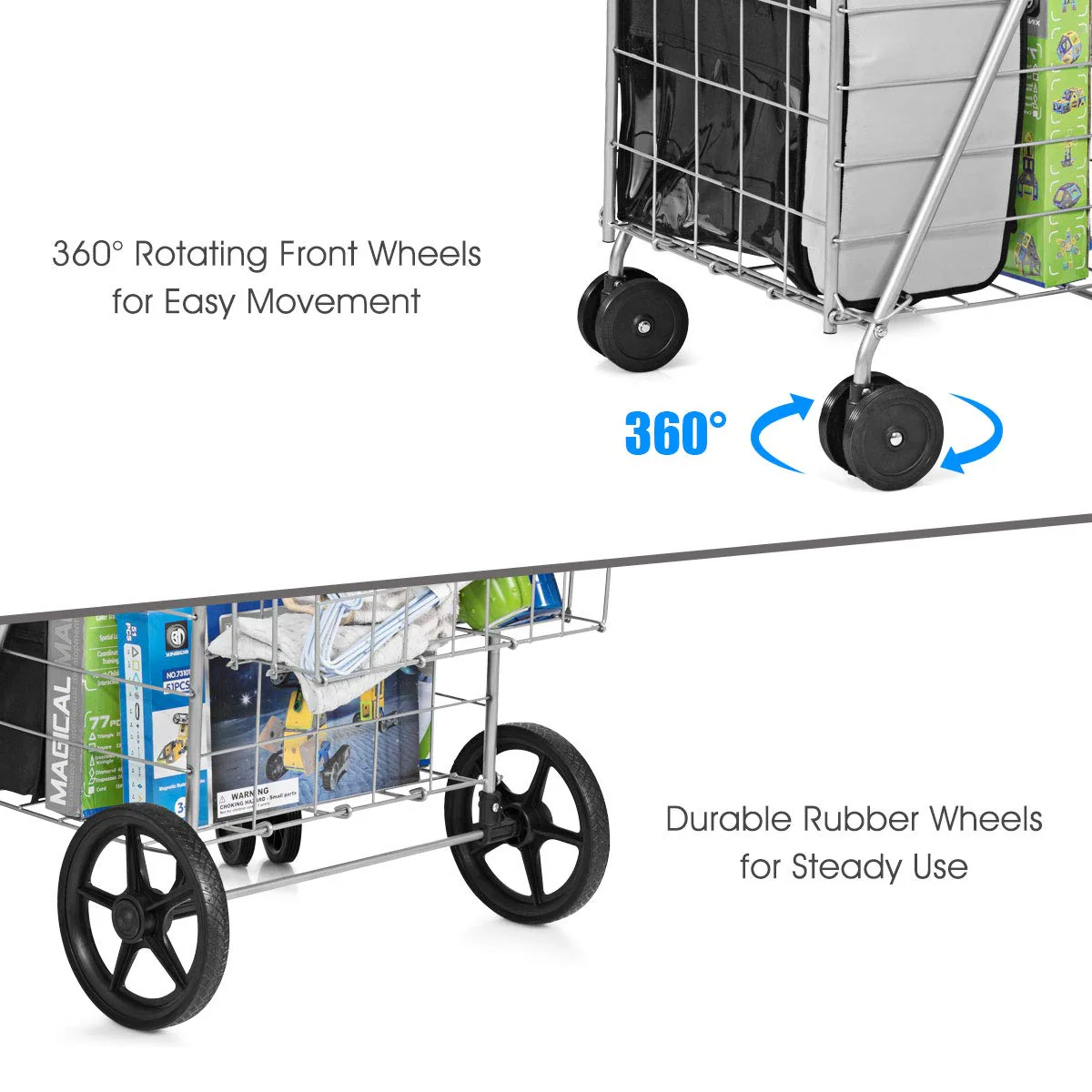 Jumbo Folding Shopping Cart for Grocery Laundry Book Luggage Travel - Image 15