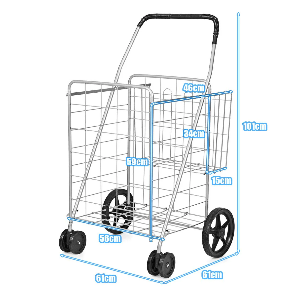 Jumbo Folding Shopping Cart for Grocery Laundry Book Luggage Travel - Image 16