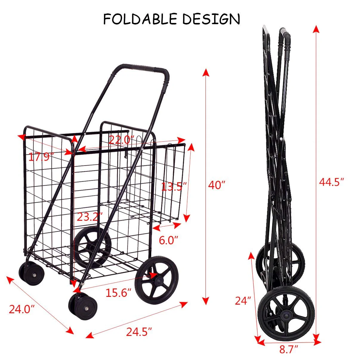 Jumbo Folding Shopping Cart for Grocery Laundry Book Luggage Travel - Image 17