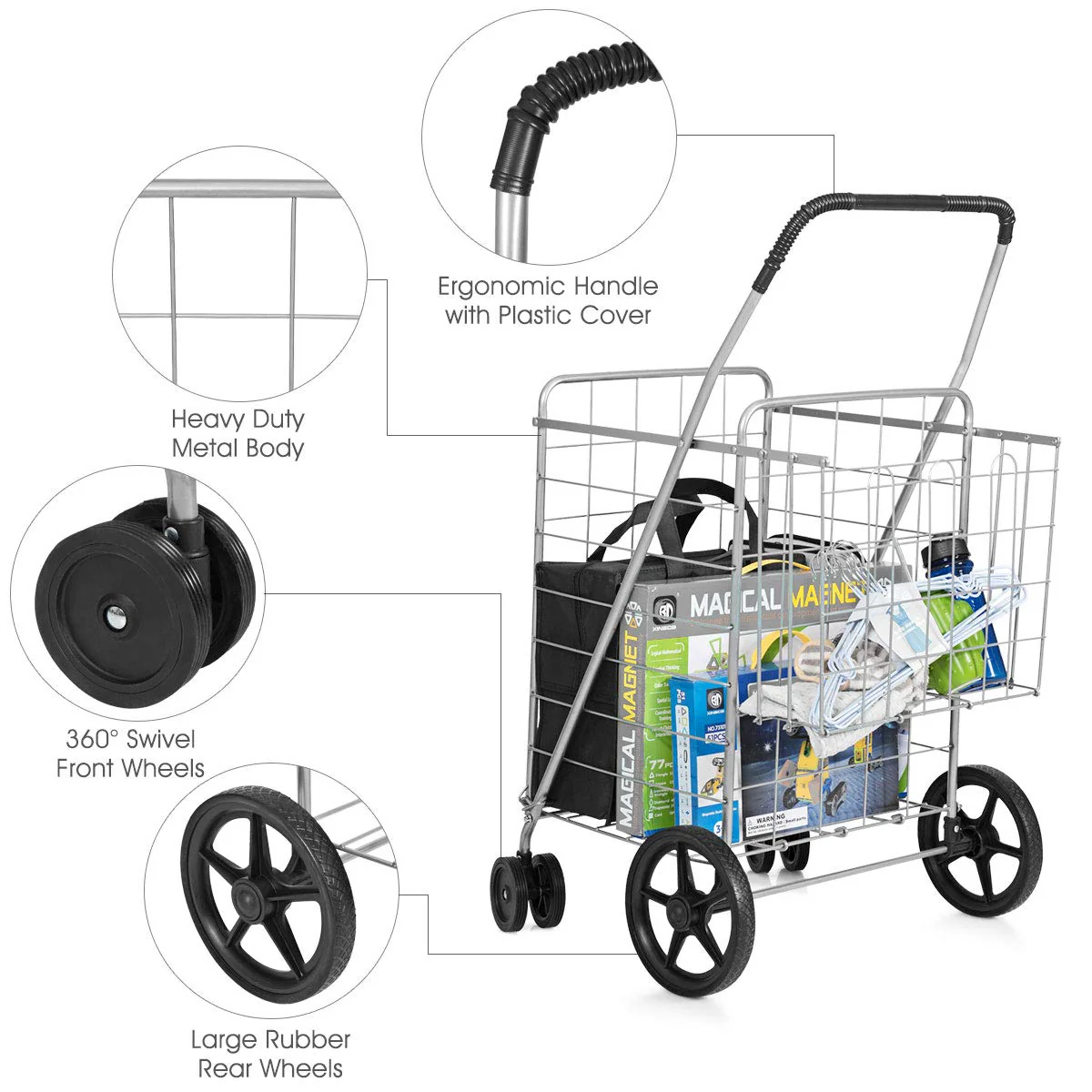 Jumbo Folding Shopping Cart for Grocery Laundry Book Luggage Travel - Image 7