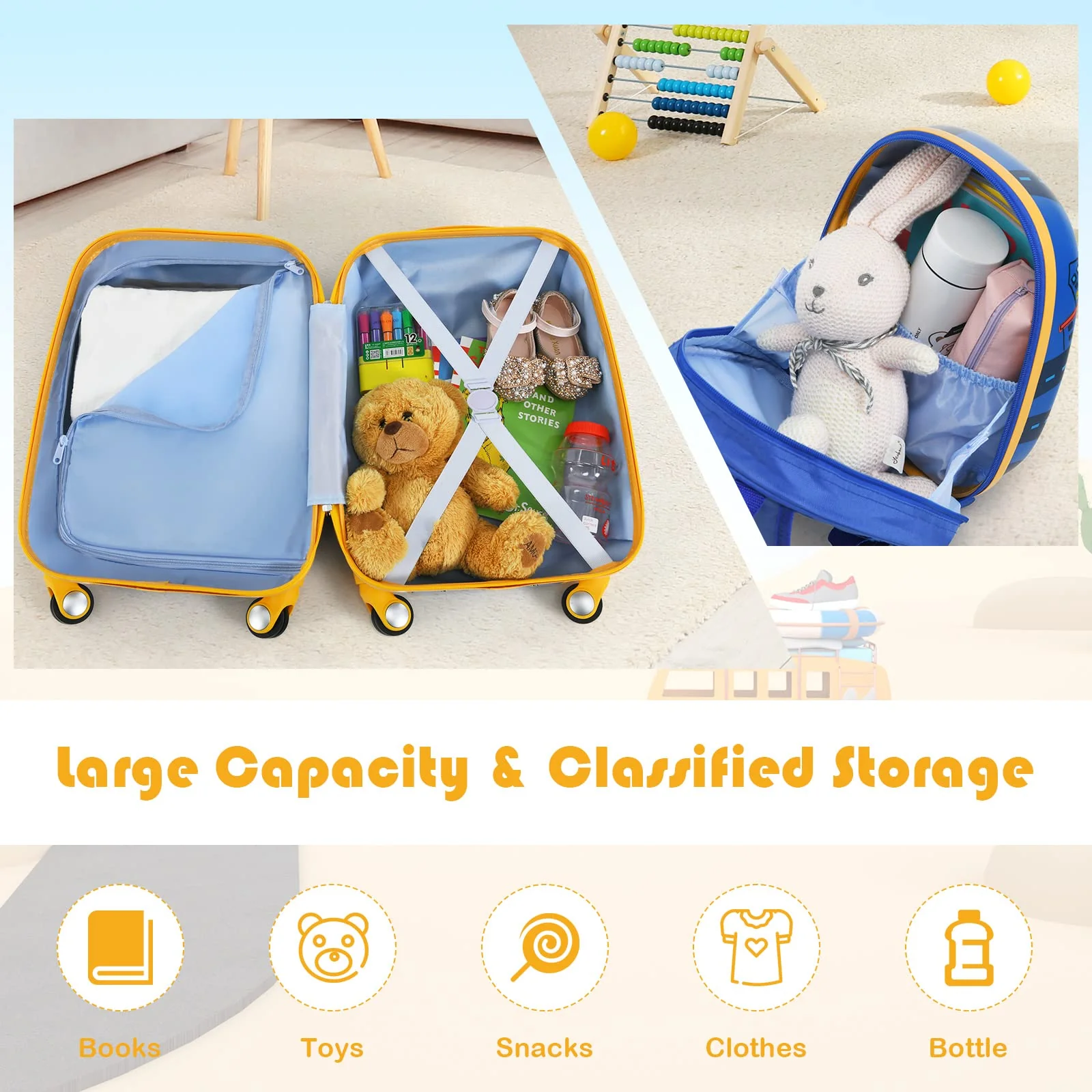 Kids Luggage Set, 12" & 18" Kids Carry On Luggage Set - Image 6