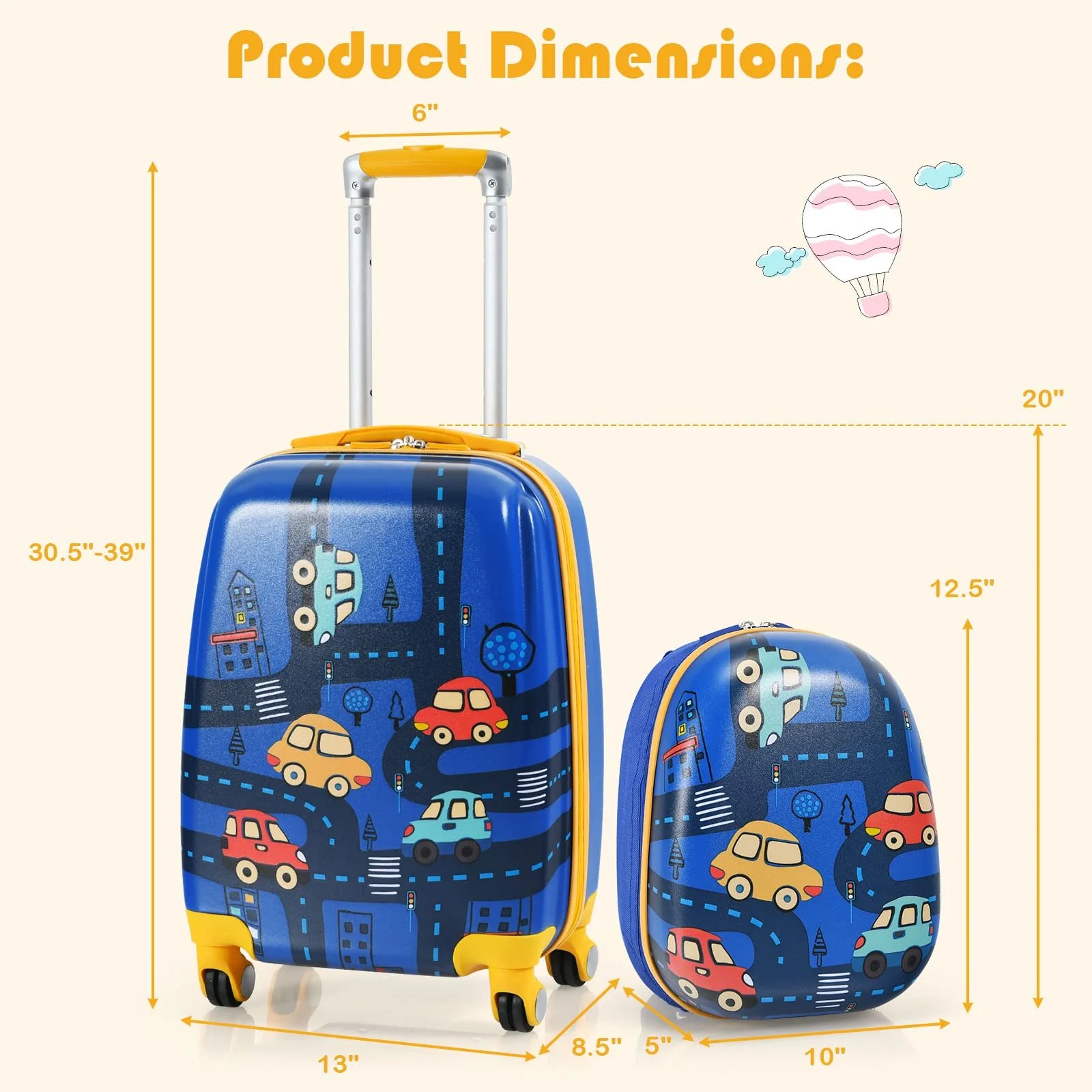 Kids Luggage Set, 12" & 18" Kids Carry On Luggage Set - Image 9