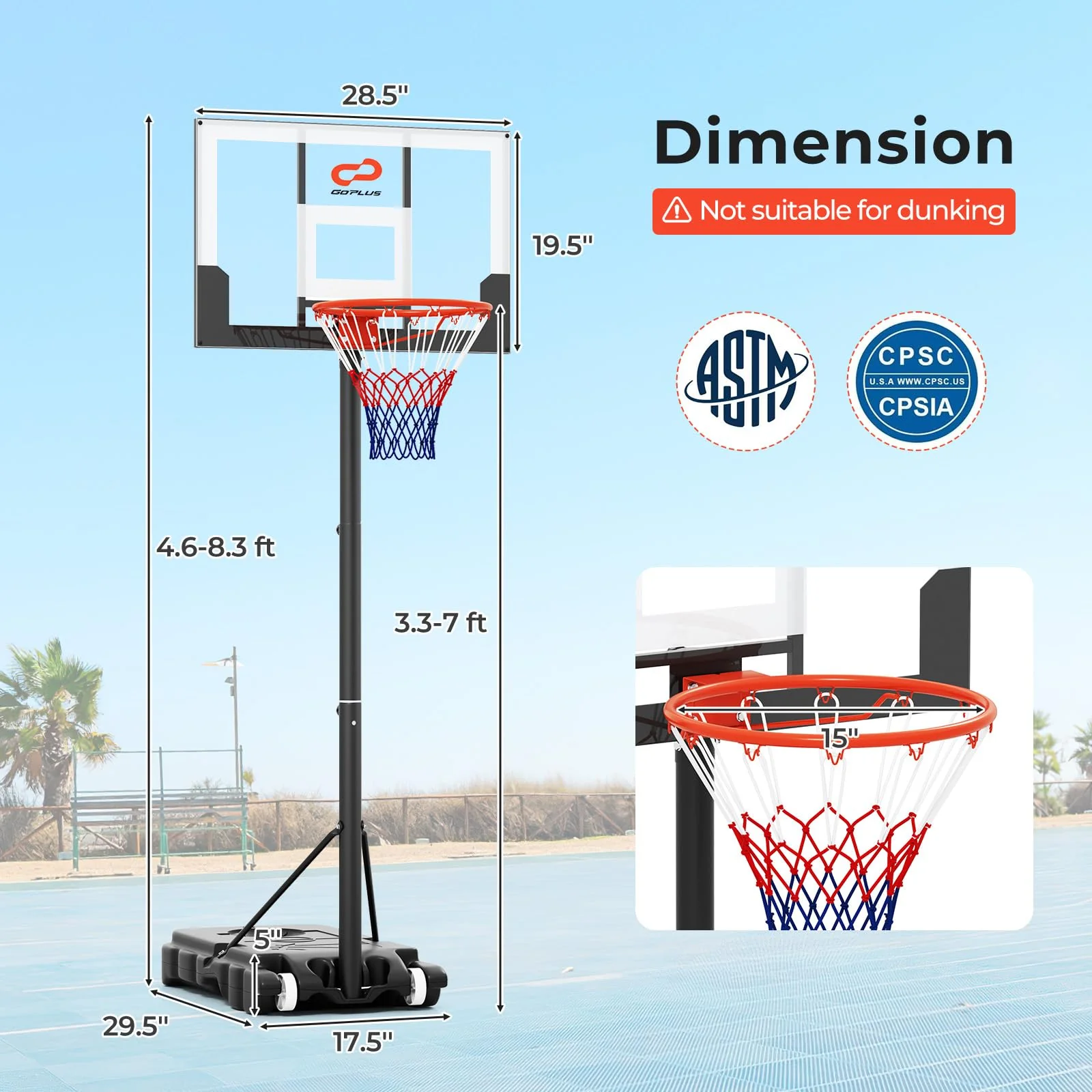 Kids Portable 3.3-7 FT Adjustable Basketball Goal System - Image 7