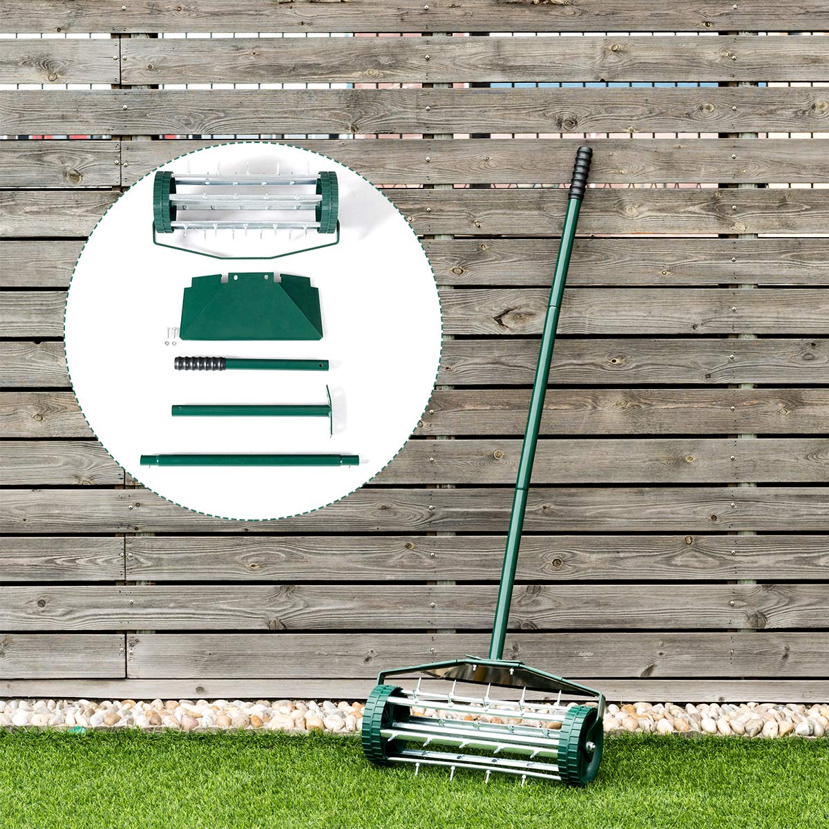 Lawn Aerator 18-inch Garden Yard Rotary Push Tine Heavy Duty Spike Soil Aeration, 40.5-in Handle (Green w/Fender) - Image 4