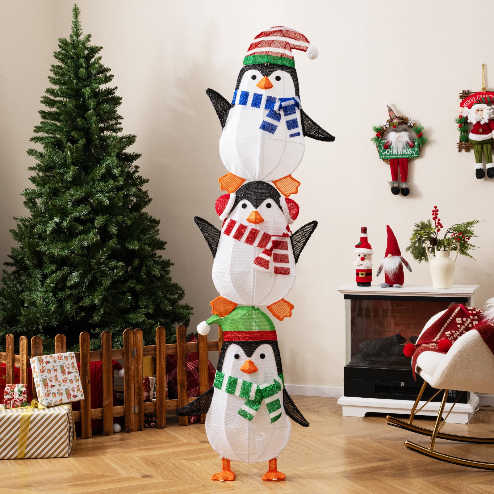 Lighted Penguins Decoration with Warm White Lights and Cute Hats - Image 2