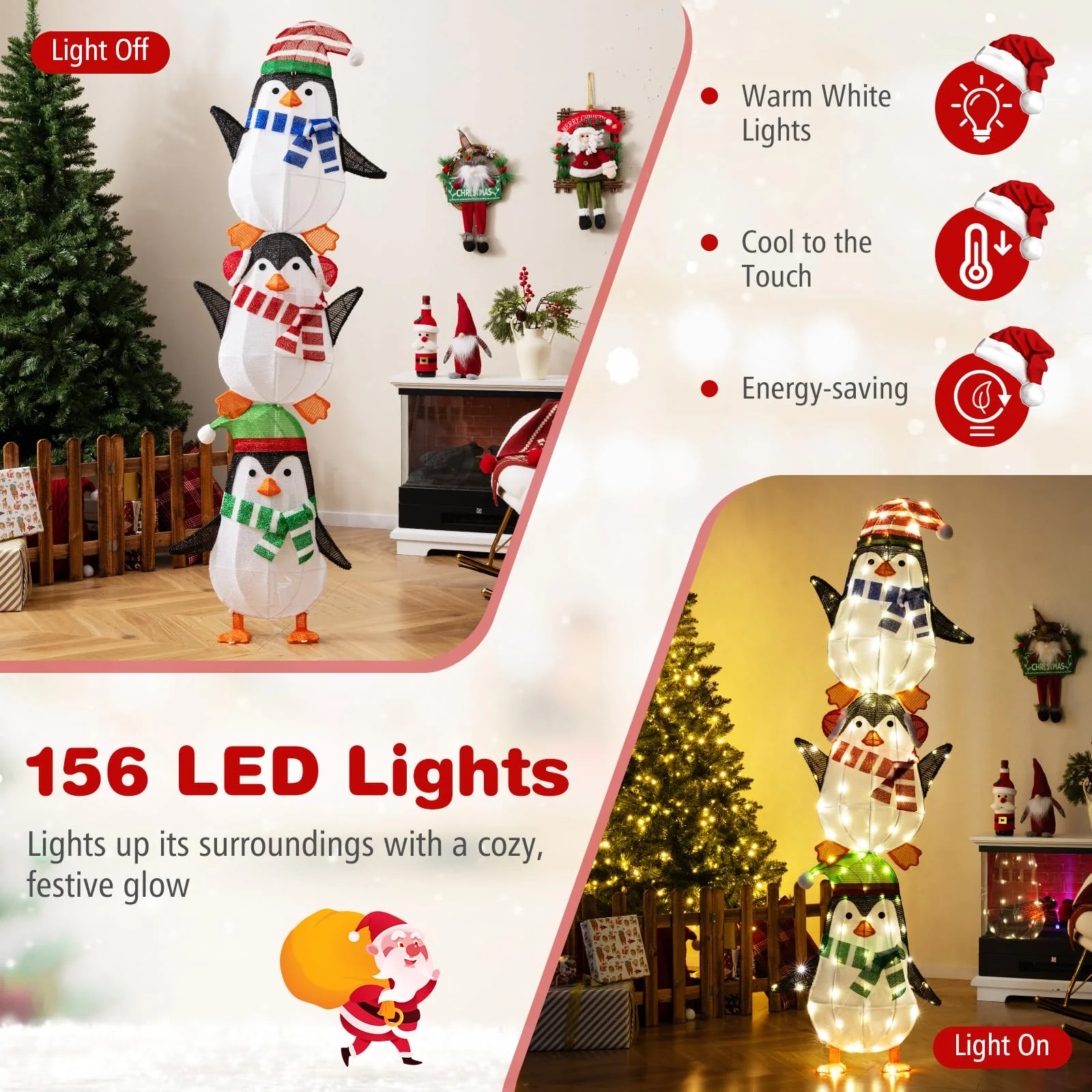 Lighted Penguins Decoration with Warm White Lights and Cute Hats - Image 3