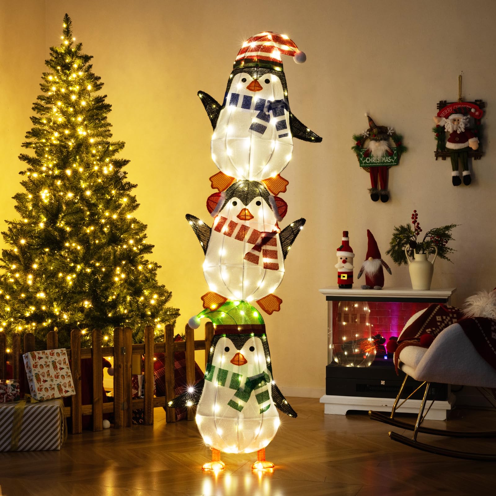 Lighted Penguins Decoration with Warm White Lights and Cute Hats - Image 4