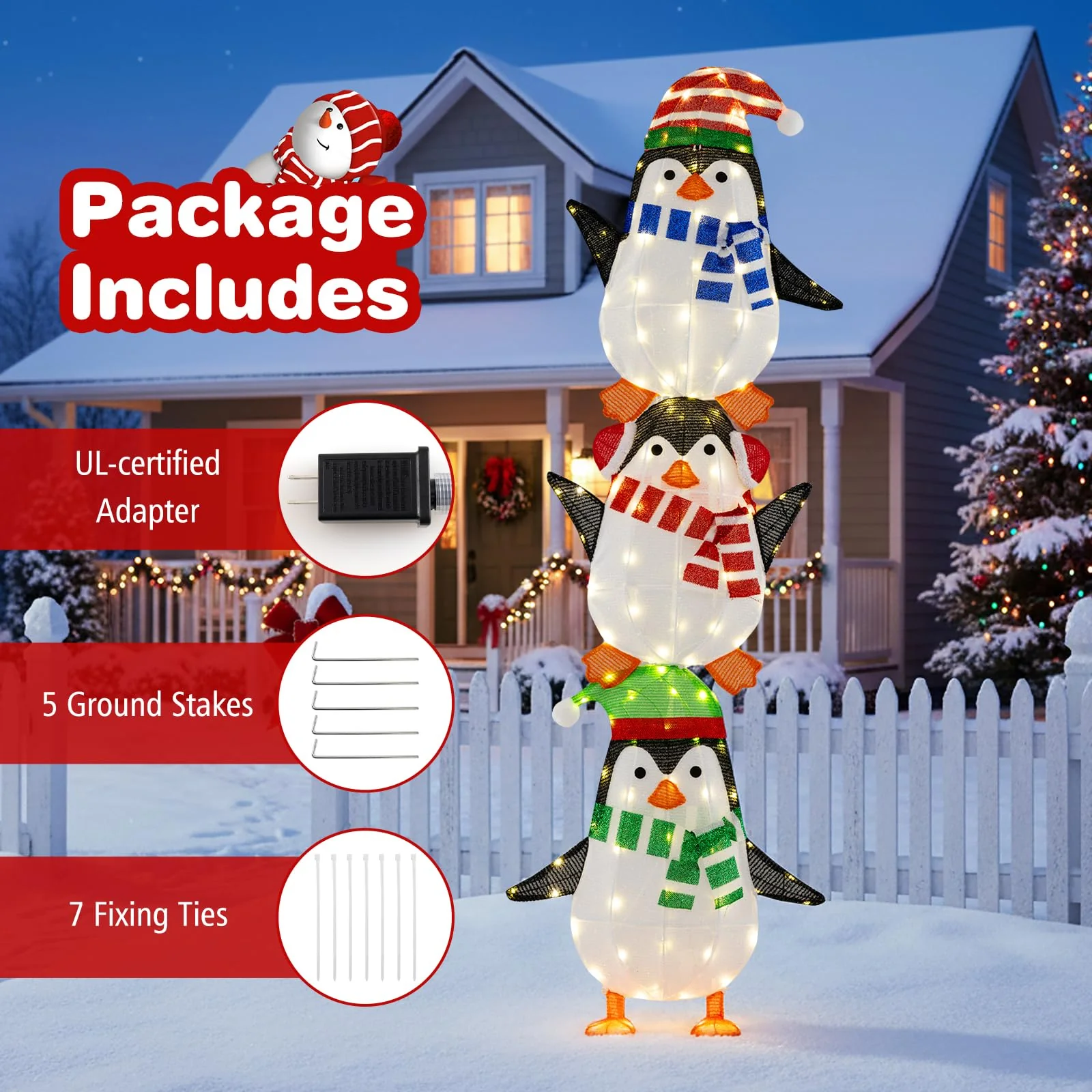 Lighted Penguins Decoration with Warm White Lights and Cute Hats - Image 6