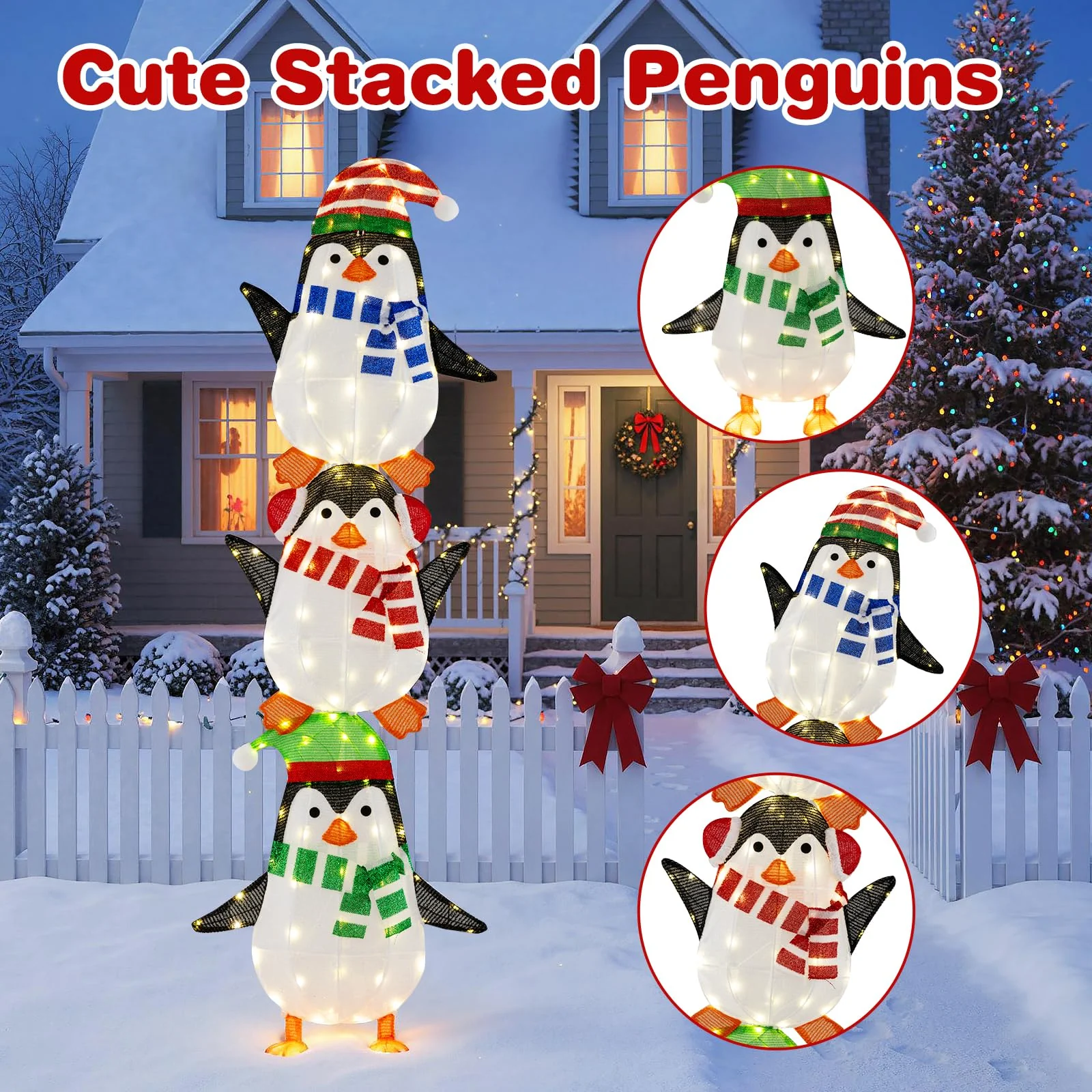 Lighted Penguins Decoration with Warm White Lights and Cute Hats - Image 7
