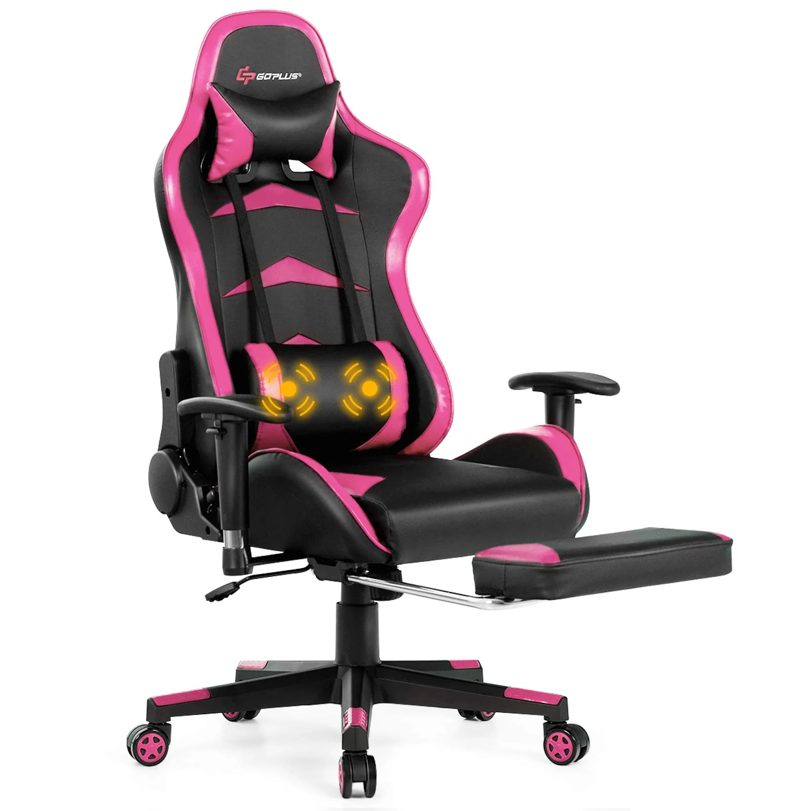 Massage Gaming Chair, Reclining Backrest, Handrails and Seat Height Adjustment - Image 10