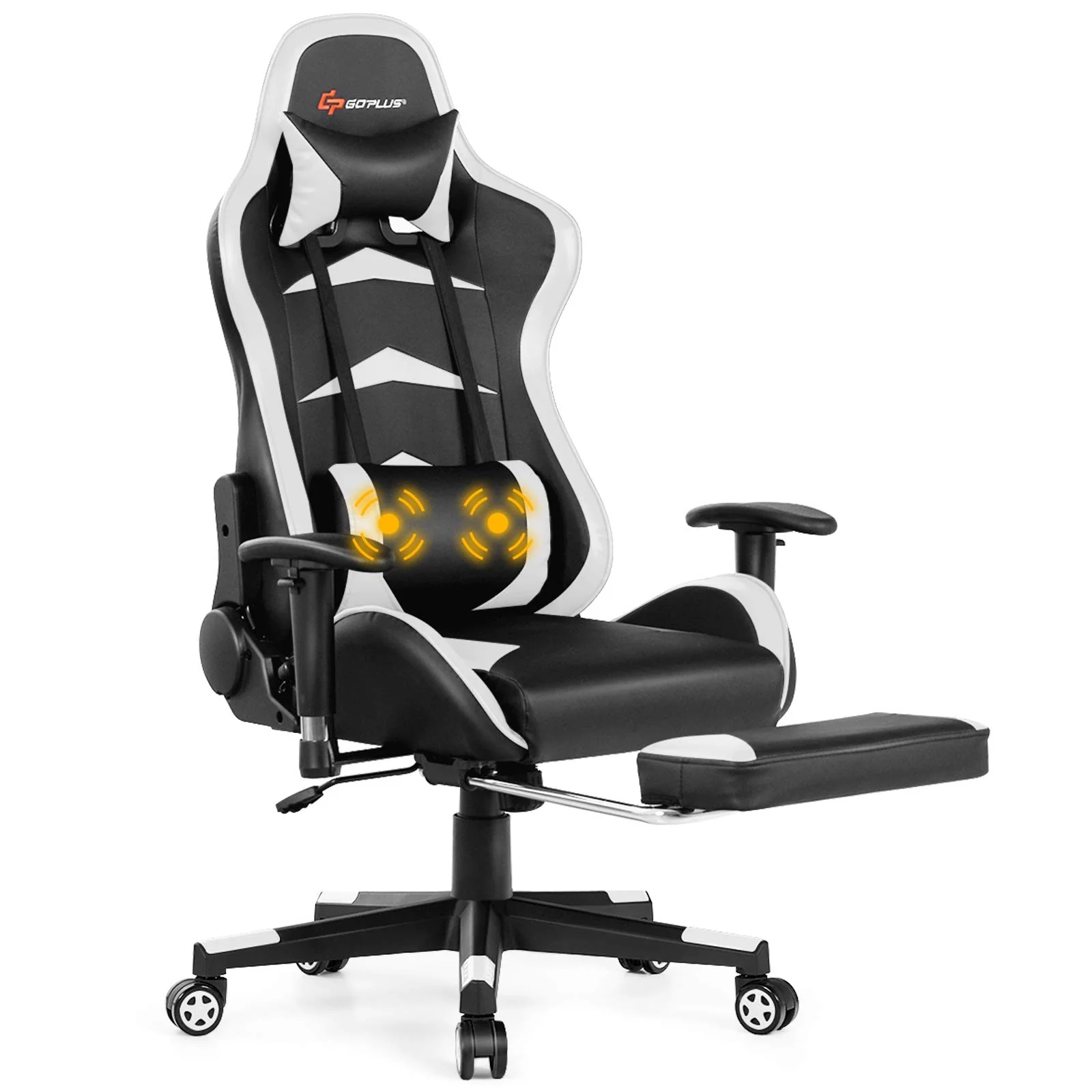Massage Gaming Chair, Reclining Backrest, Handrails and Seat Height Adjustment - Image 12