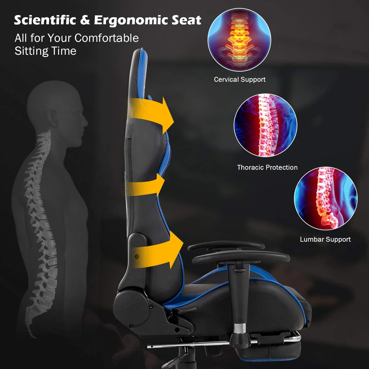 Massage Gaming Chair, Reclining Backrest, Handrails and Seat Height Adjustment - Image 6