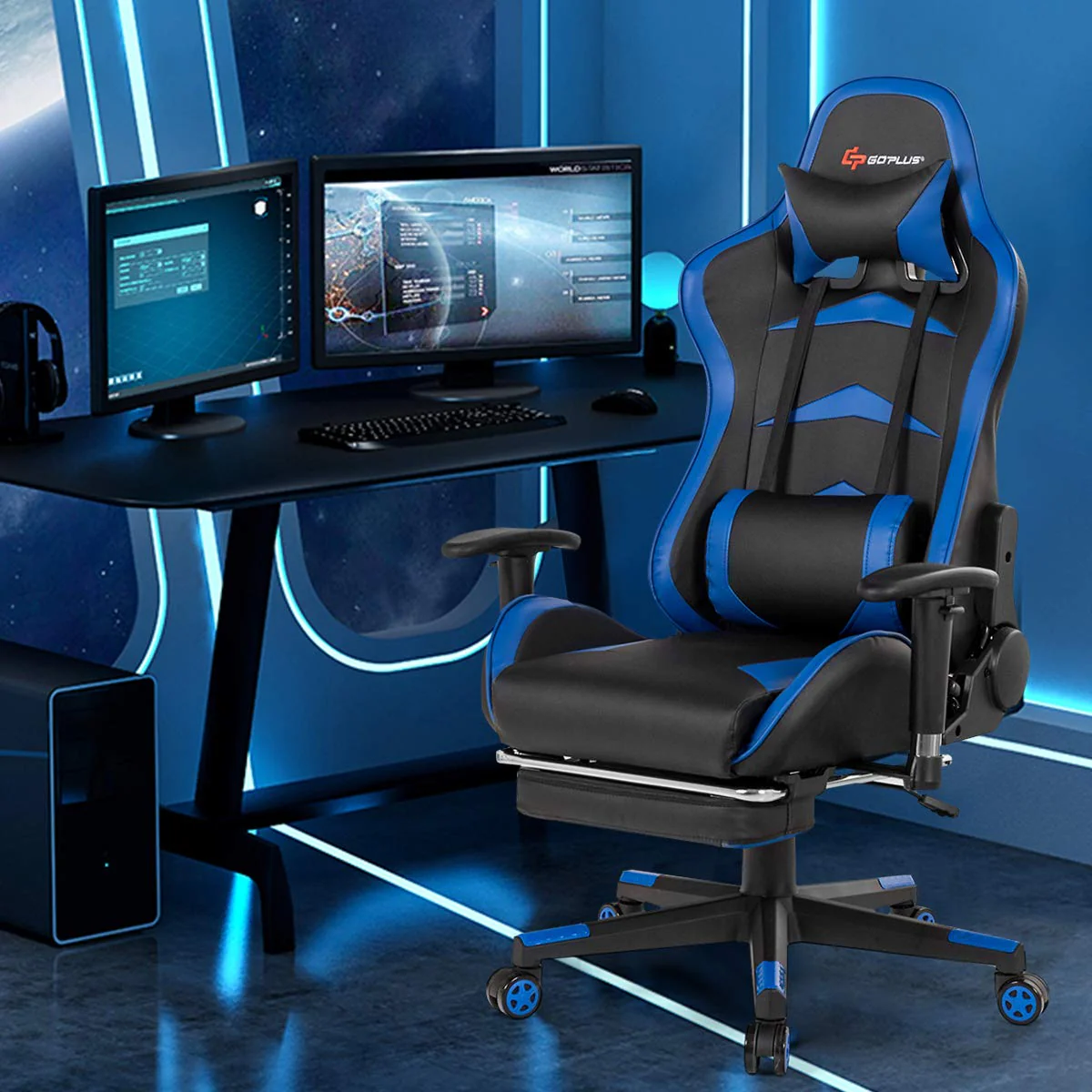 Massage Gaming Chair, Reclining Backrest, Handrails and Seat Height Adjustment - Image 9