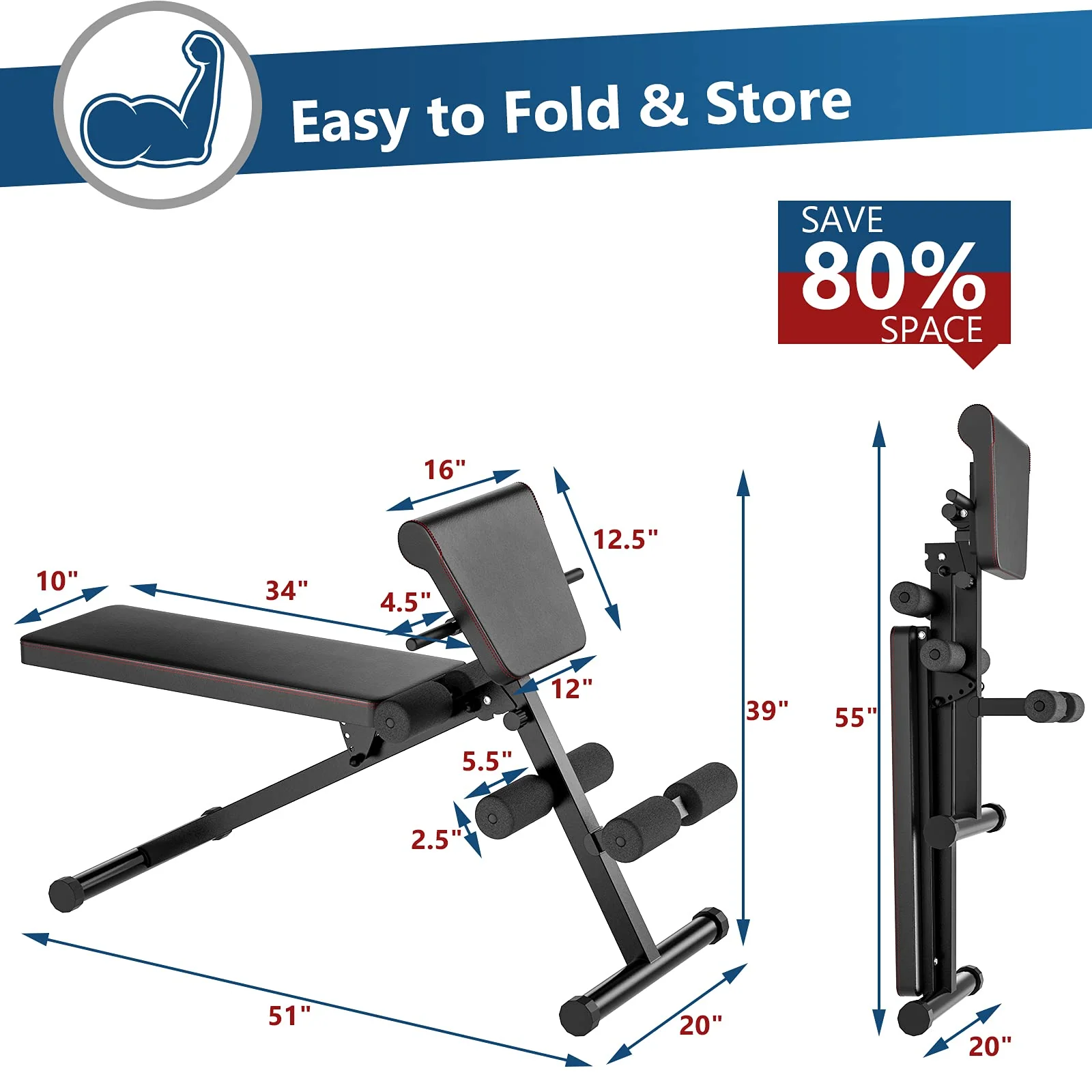 Multifunctional Weight Bench, Foldable Exercise Bench with Adjustable Positions - Image 9
