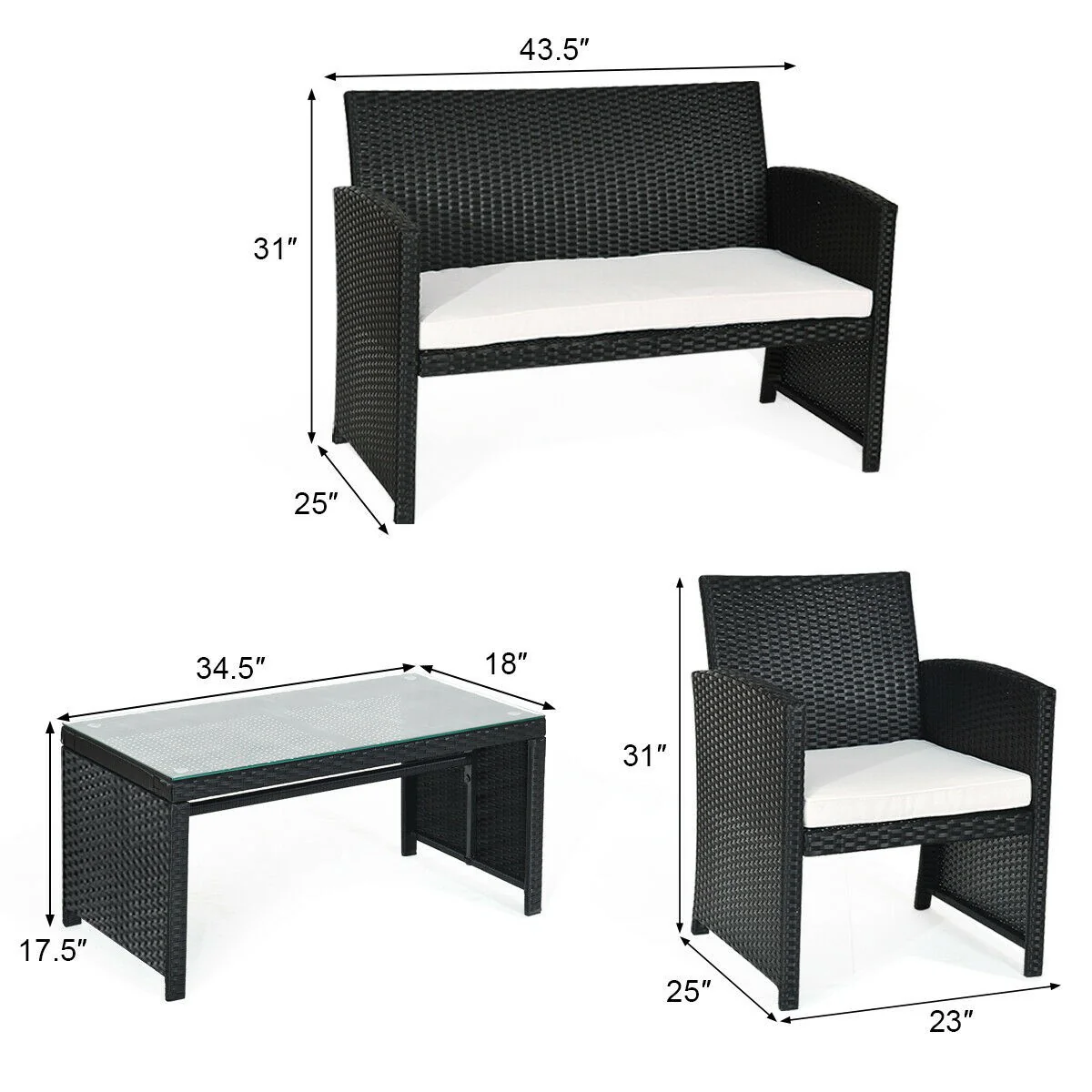 Patio Furniture 4 Pieces Rattan Conversation Sofa Set - Image 10