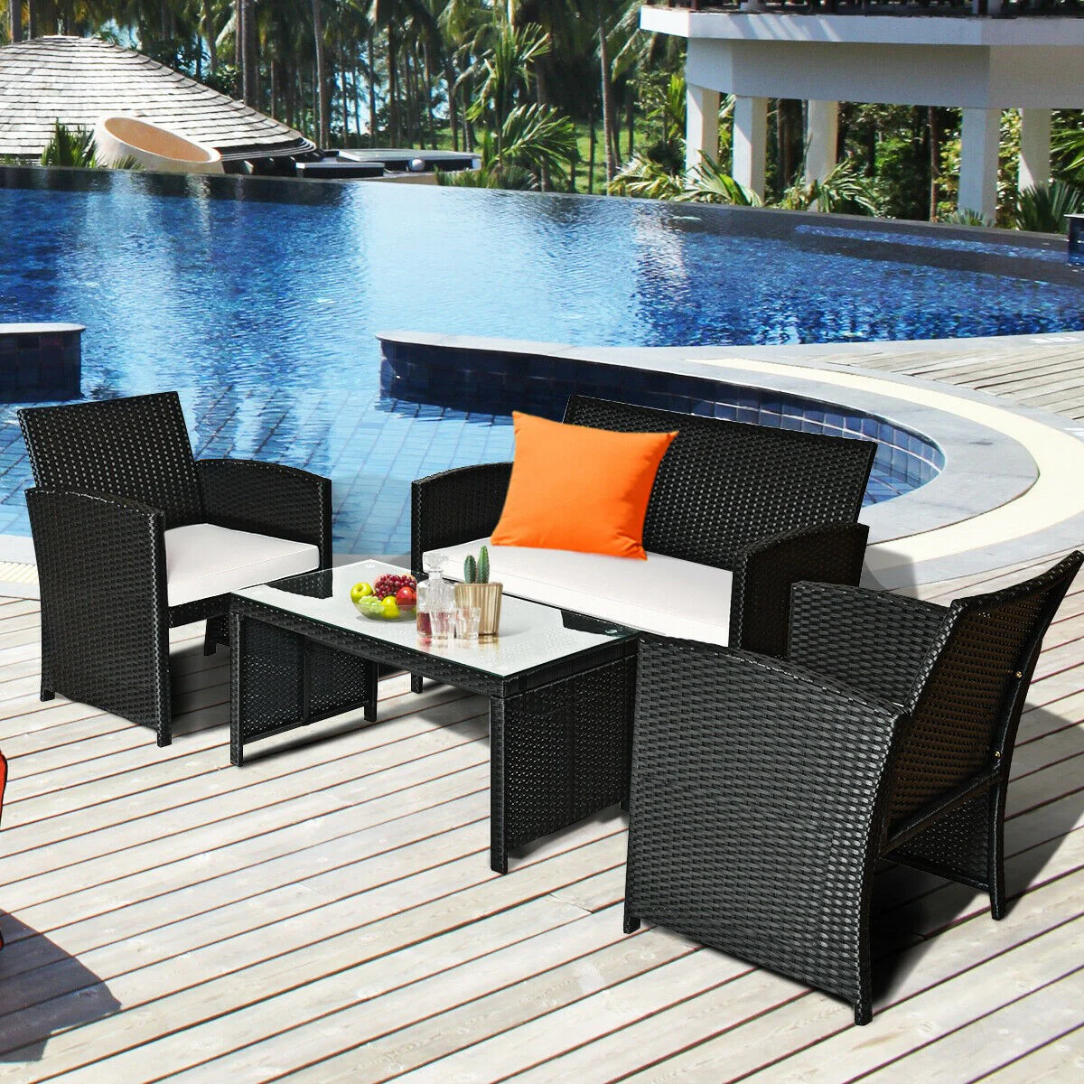 Patio Furniture 4 Pieces Rattan Conversation Sofa Set - Image 3