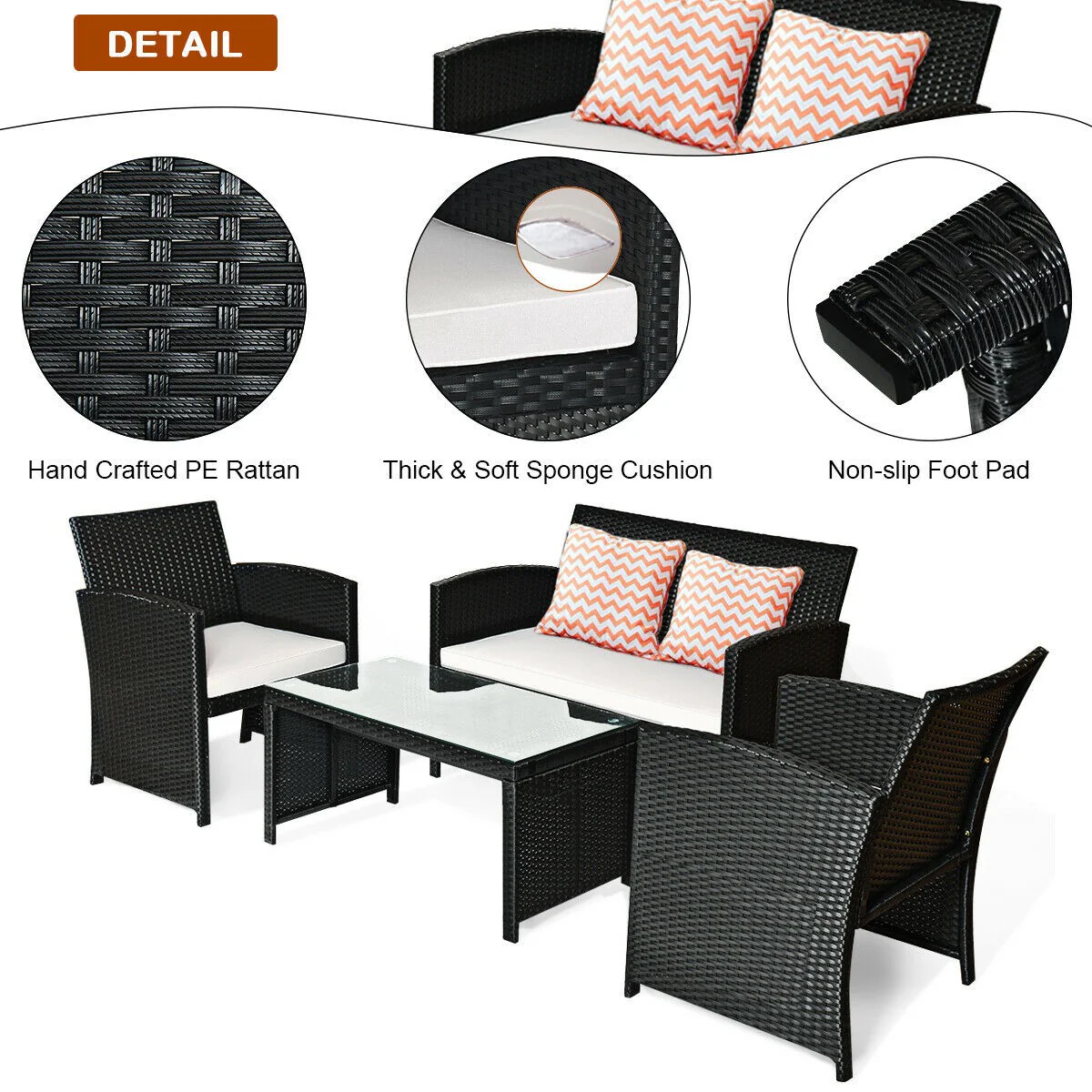 Patio Furniture 4 Pieces Rattan Conversation Sofa Set - Image 4