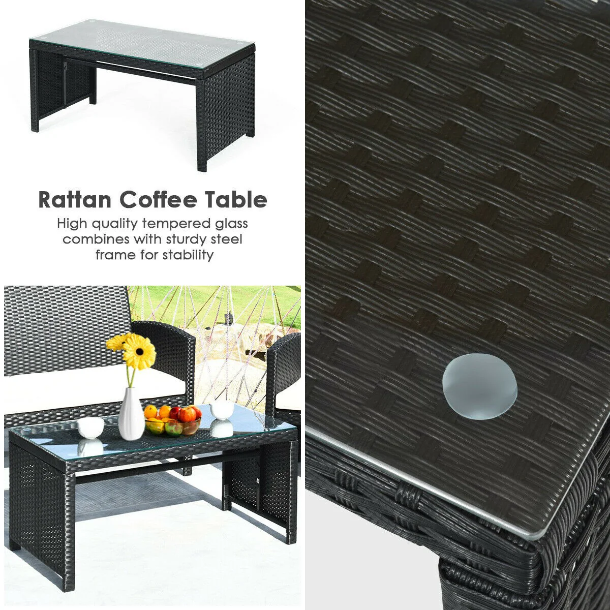 Patio Furniture 4 Pieces Rattan Conversation Sofa Set - Image 5